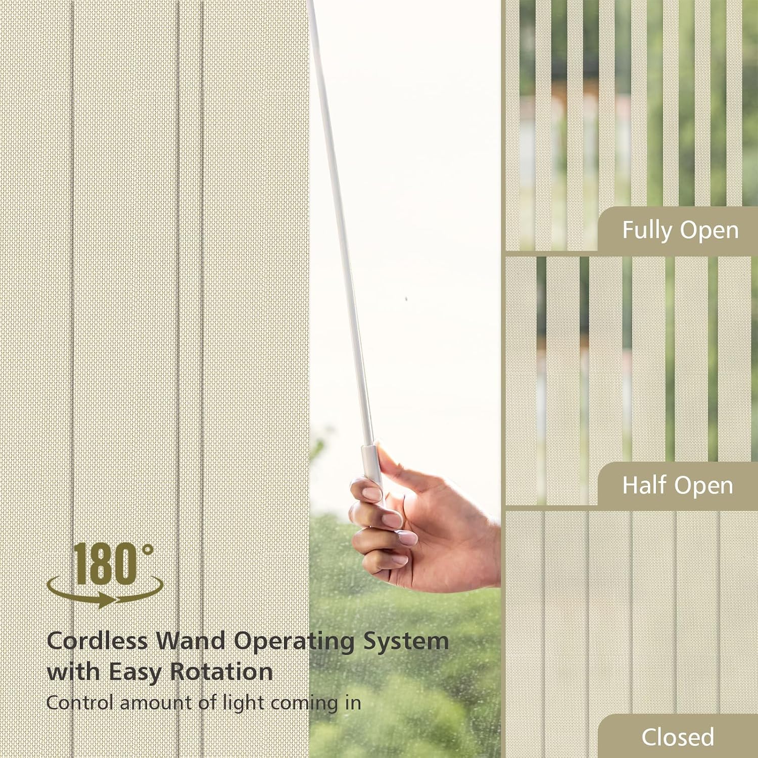AOZORA Blackout Cordless Vertical Blinds, 3.5inch Slat Solar Fabric Thermal Insulated, Custom Made Vertical Shades for Large Window, Sliding Door, Room Divider, Beige