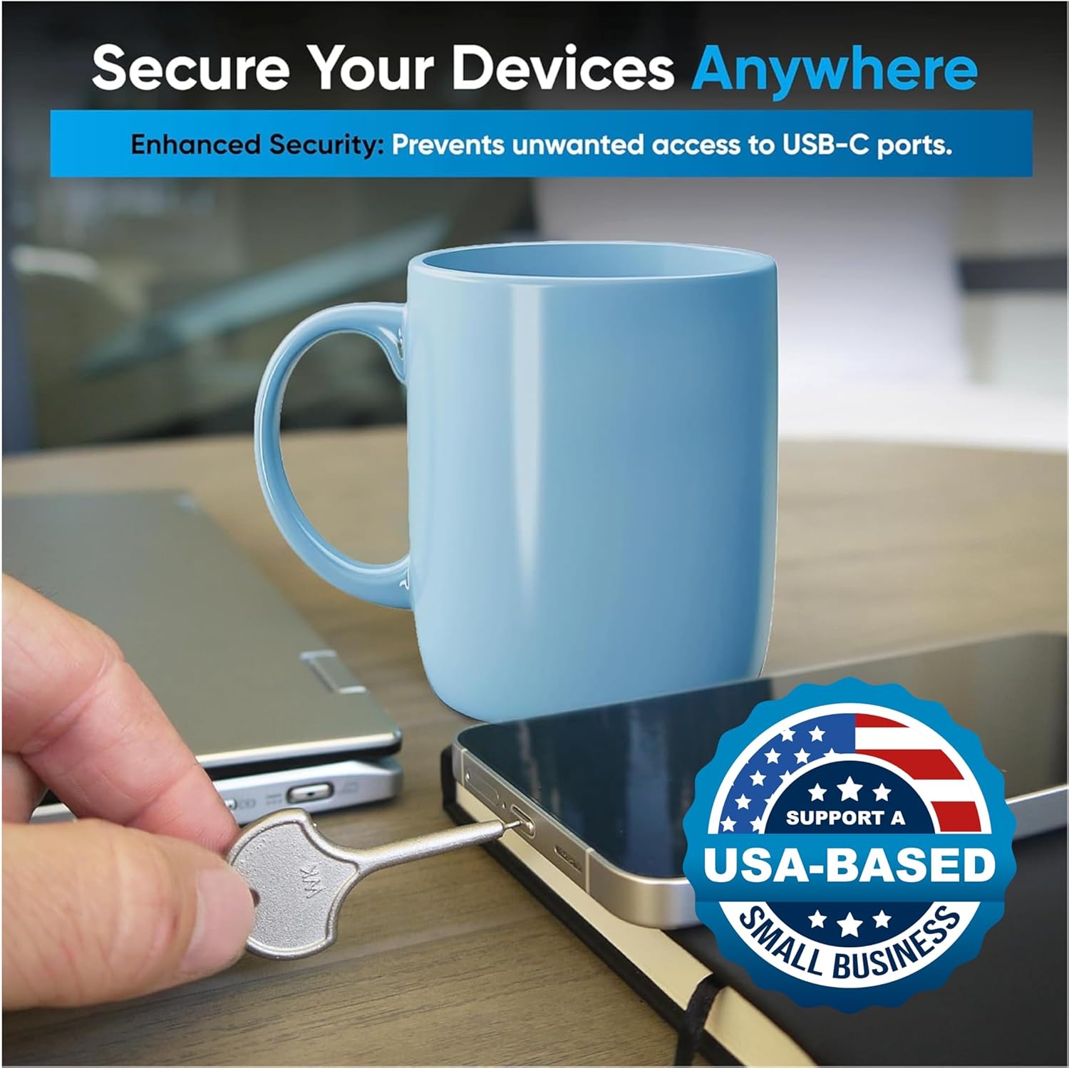 PortPlugs USB-C Port Blockers with Key - Durable Stainless Steel Type-C Data Protection Locks for Laptops, PCs, Gaming Devices & Tamper Protection | 25-Pack