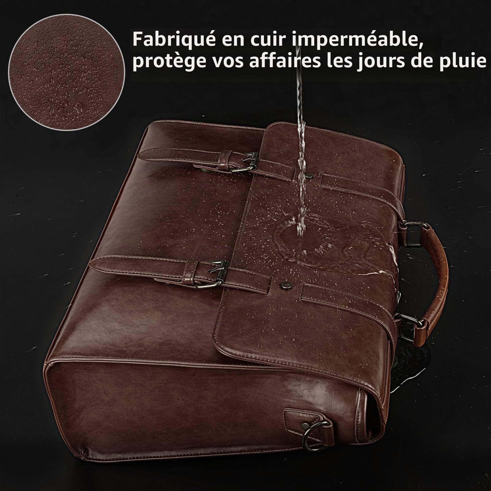 Lubardy Sacoche Ordinateur Portable 15,6 Pouces Cuir PU Sac à Main Imperméable Sac à Bandoulière Homme Sac Messenger Mallette de d'affaires Travail