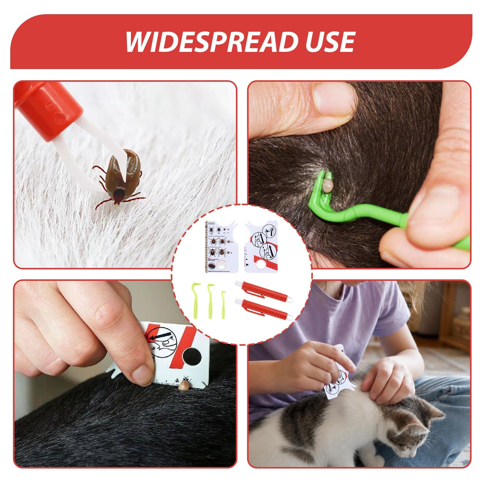 Lot de 7 Carte De Retrait De Tiques - Tire-Tique avec Loupe, Nettoyage Rapide des Tiques, avec Crochet Et Tire-Tiques- pour Humains, Chiens, Chats et Animaux domestiques