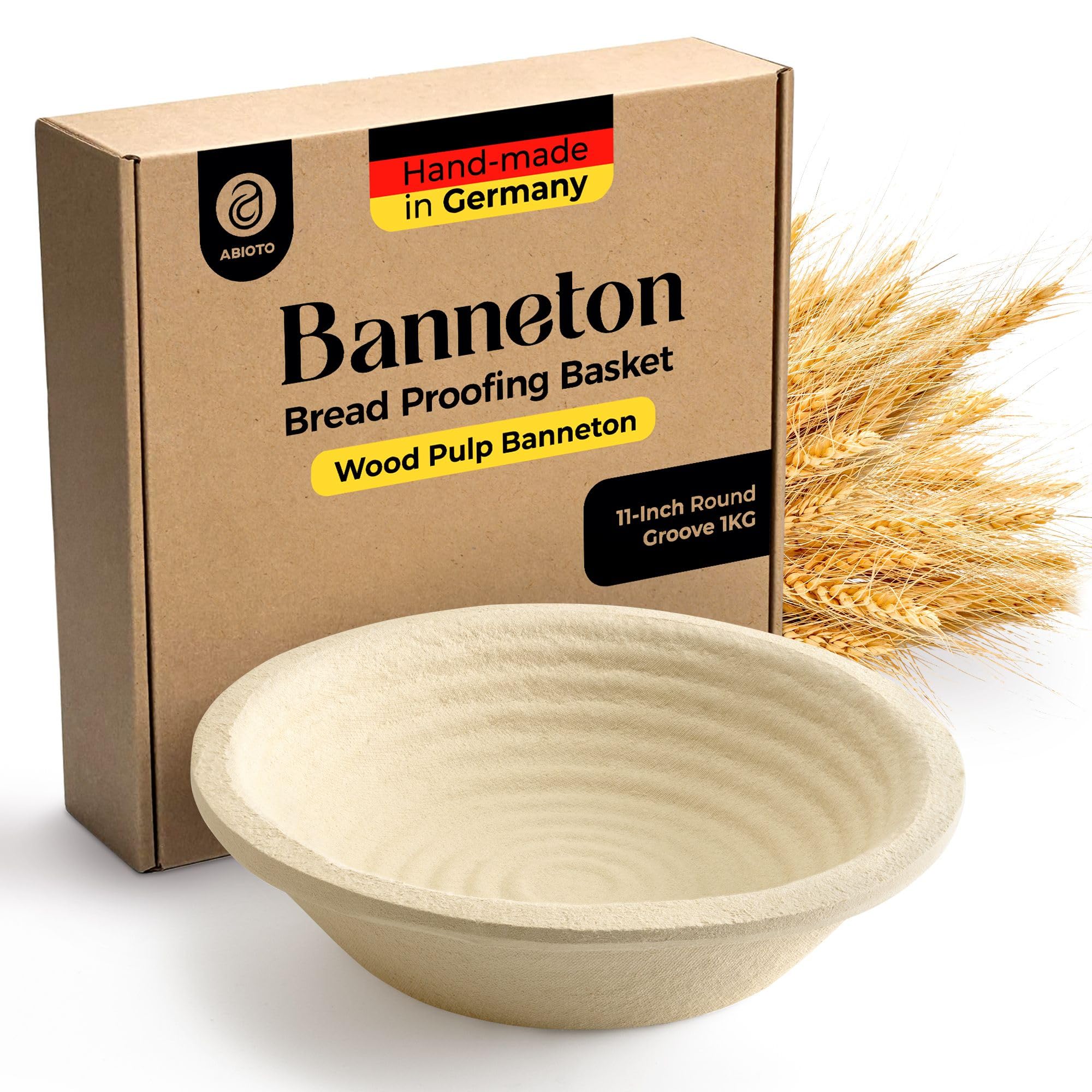 Cestino rotondo per lievitazione pane in polpa di legno da 25,4 cm, 1 kg, motivo scanalato, antiaderente, in polpa di legno naturale pressata per una maggiore durata, realizzato in Germania, per