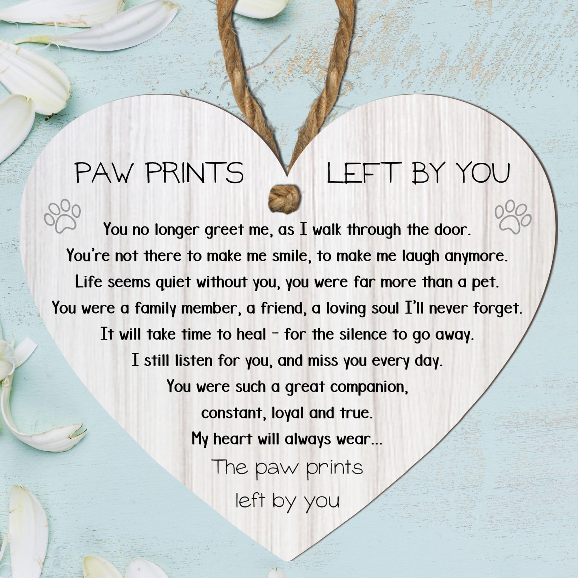 Paw Prints Left by You Memorial Heart Plaque with Inspirational Quote – Pet Remembrance – Hanging Plaque for Home Decor – Dog Cat Loss Sympathy Gift (Light Grey, Large: 23 cm (H) × 20 cm (W))