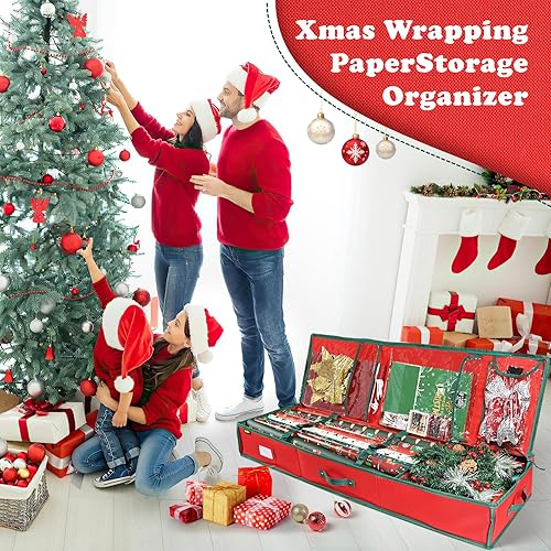 Miniatura 5 de Organizador de papel de regalo de 42 pulgadas, almacenamiento de papel de regalo de Navidad, resistente tela Oxford 600D, contenedores de accesorios