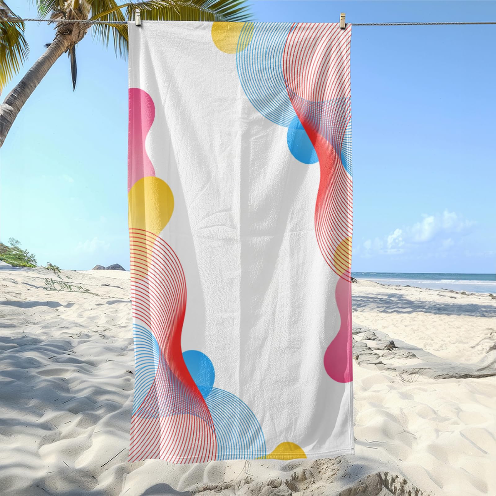 Fouta PlageBleu Rouge Lignes Blanches Modèle Surdimensionné avec Diverses Tailles, Respirante et Portable, Parfaite pour Voyages Sorties Piscine et Usage Extérieur Quotidien 90x160 cm