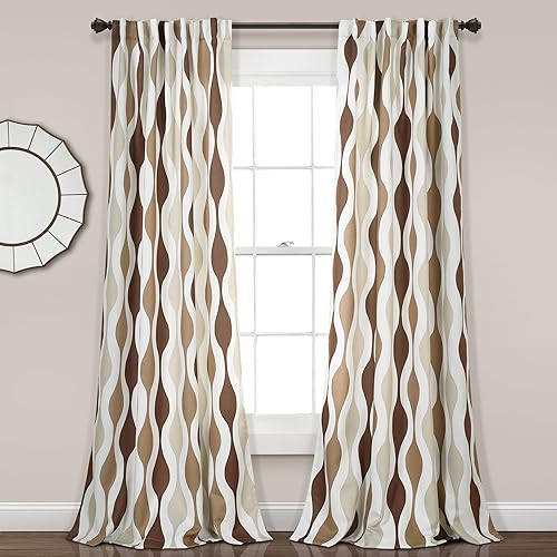 Lush Decor Par de paneles de cortina de oscurecimiento de habitación Mid Century Geo de 52 pulgadas de ancho x 84 pulgadas de largo, cortinas retro