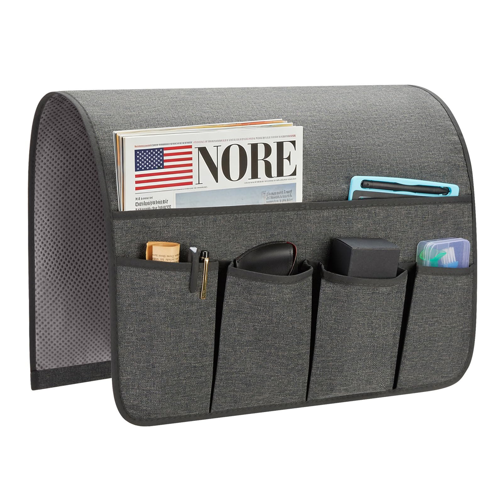 Organizador de reposabrazos para sofá, soporte de control remoto para sofá reclinable, con 6 bolsillos para revistas, tableta, teléfono, iPad