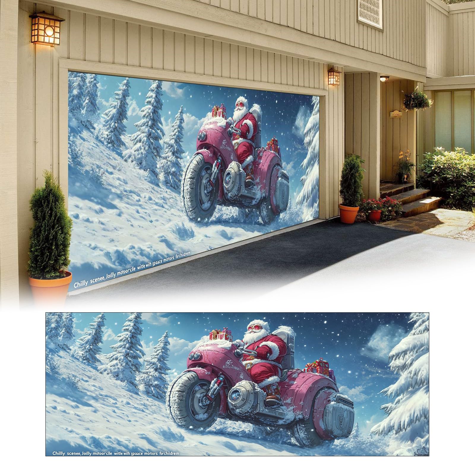 Christmas Garage Door Decorations 6 x 16 ft,2024 Christmas Garage Door Banner Cover Xmas Night Print Backdrop Decoration Large Xmas Backdrop Decor Outdoor Garage Party Supply Photography Background