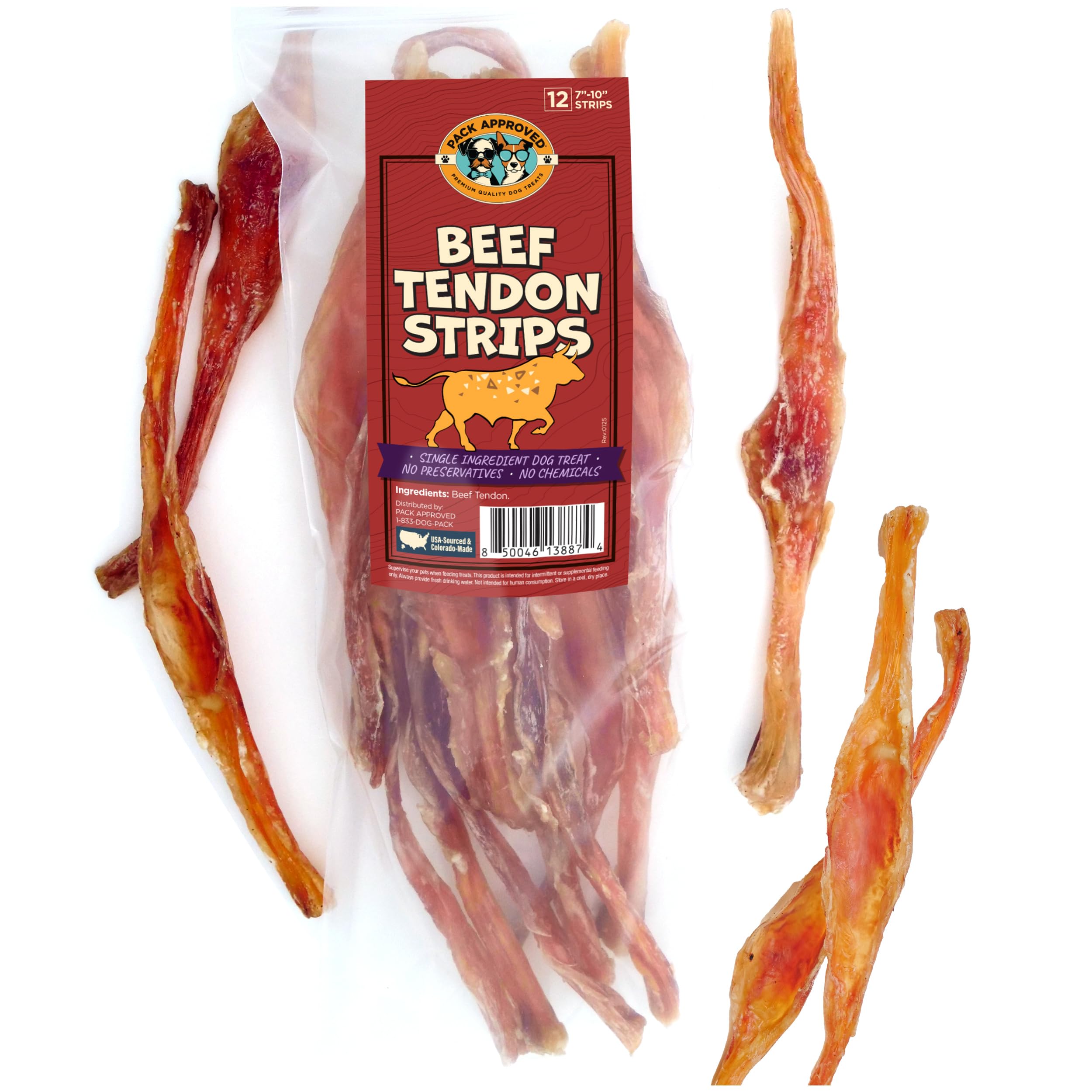 Pack Approved Beef Tendons for Large Dogs & Medium Breeds - Digestible Chews & Dog Treats for Large Dogs - Single Ingredient Dog Chew Sticks - 7-10