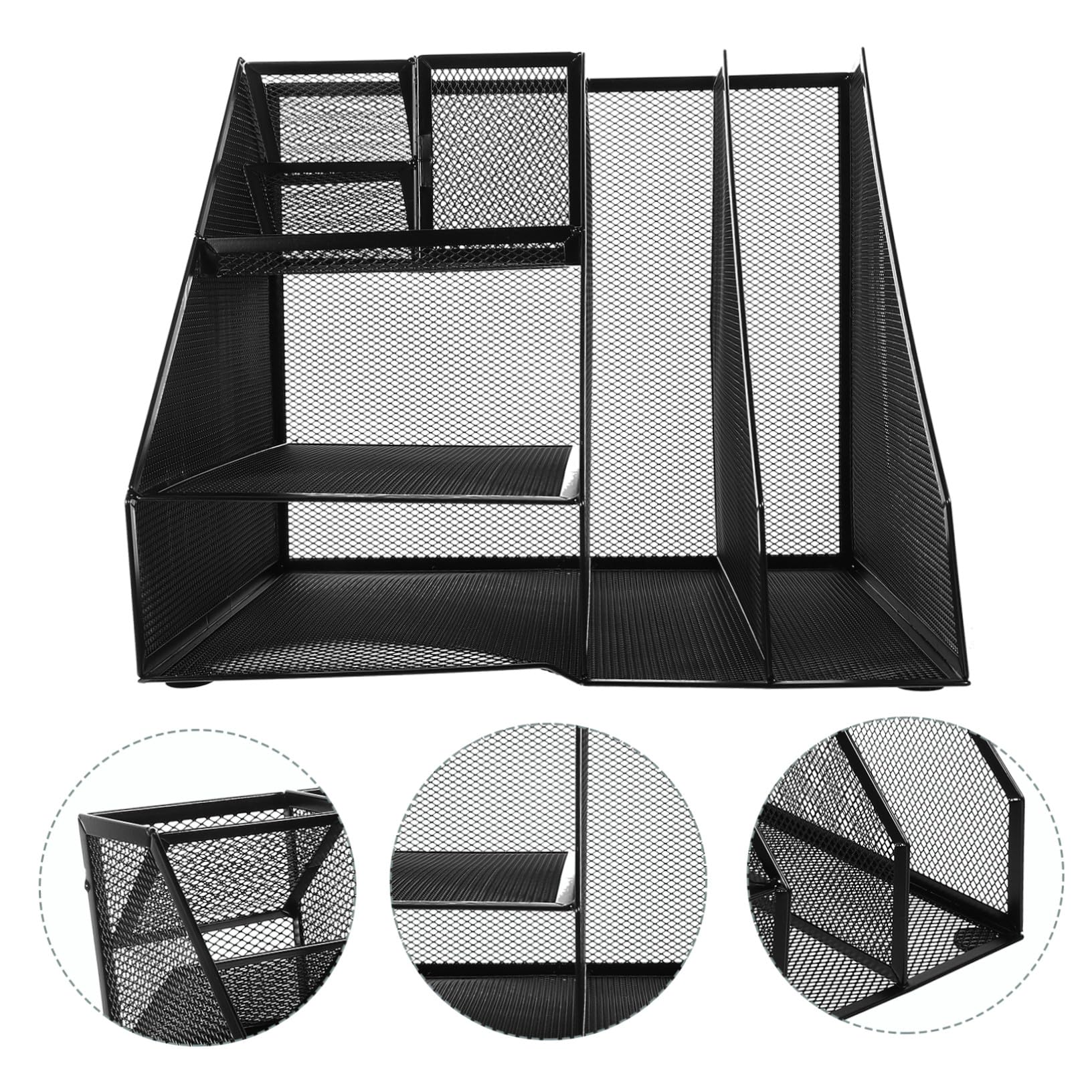 IMIKEYA Organizer da Scrivania in Metallo con Rete Portadocumenti e Porta Penne Laterale Supporto Multi-scomparto Durevole per Ufficio e Casa