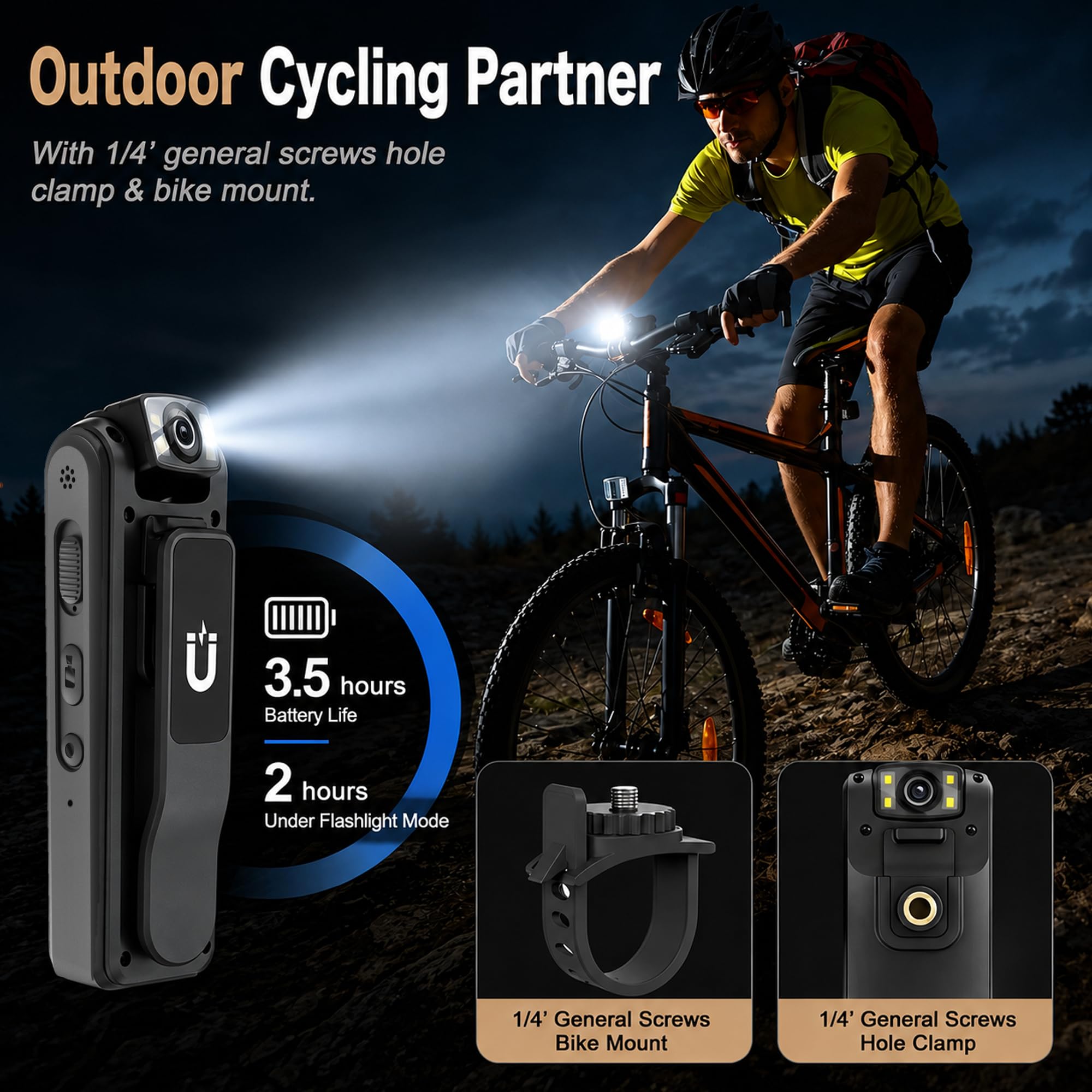 Caméra corporelle 4K avec enregistrement audio vidéo, mini caméra portable de 128 Go avec cordon magnétique, caméra corporelle pour voyage, cyclisme, sécurité au travail, police