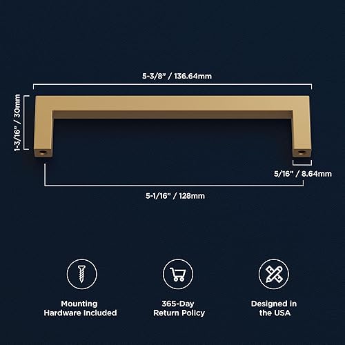 Miniatura 4 de NEIKO Heritage Designs - Tirador contemporáneo de 5-116 pulgadas (5.039 in) de centro a centro, acabado de latón cepillado (paquete de 10)