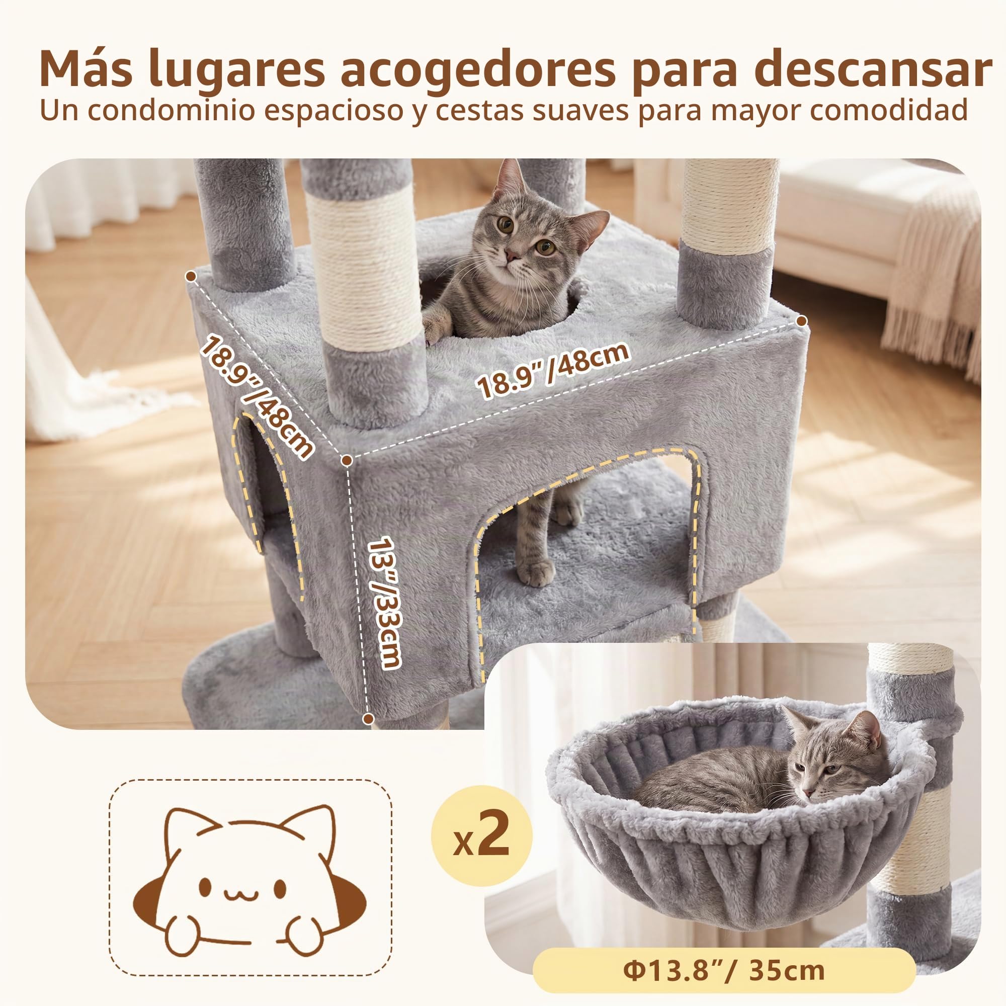 Heybly Árbol para Gatos XXL 210 cm, Gris Claro HCT063W