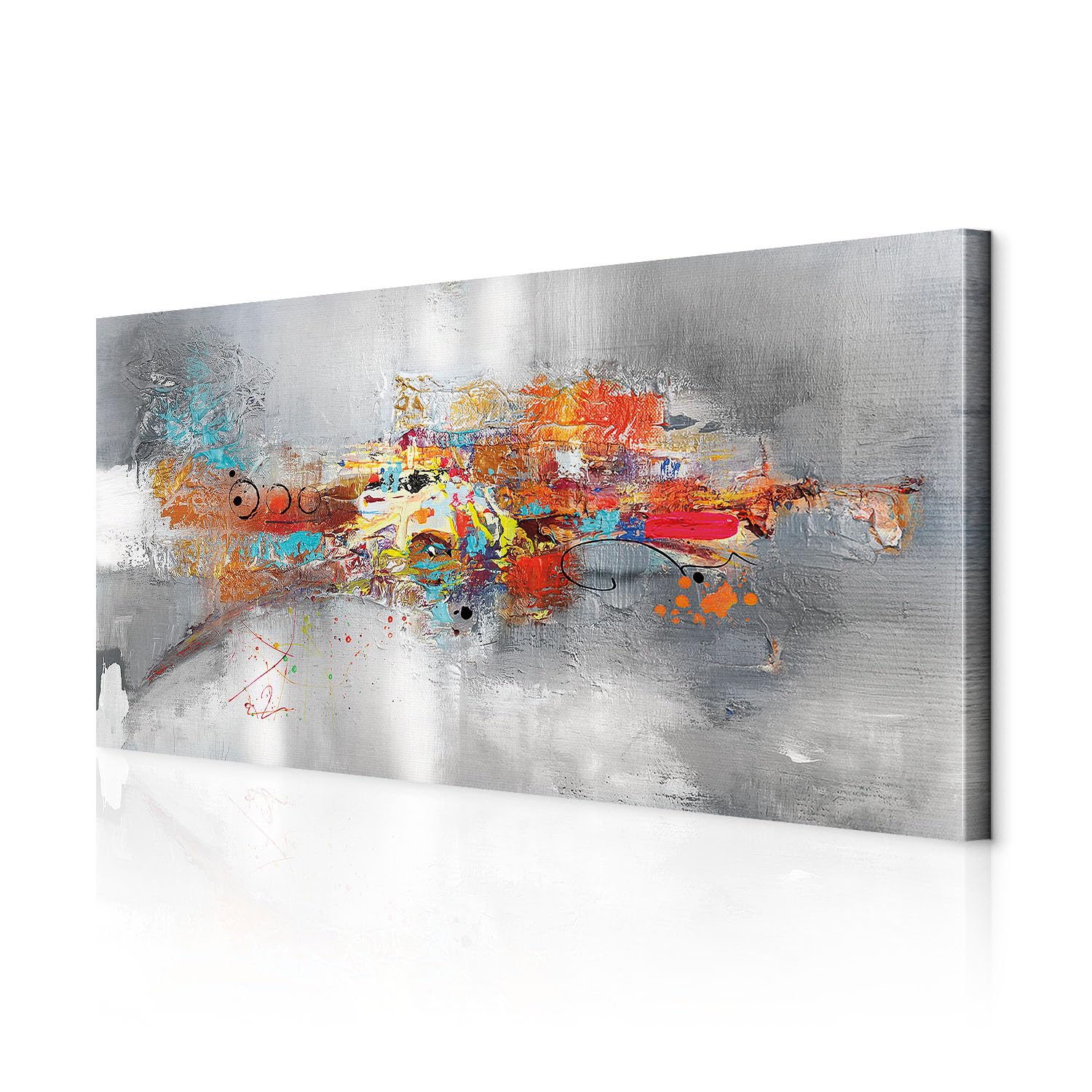 decomonkey Wandbilder Abstrakt 140x70 cm 1 Teilig Leinwandbilder Kunstdruck | Strukturleinwand, Holzkeilrahmen, Bild auf Leinwand, Wanddeko, Wohnzimmer, Wanddekoration, Kunst, Modern, Textur, Grau, Bunt