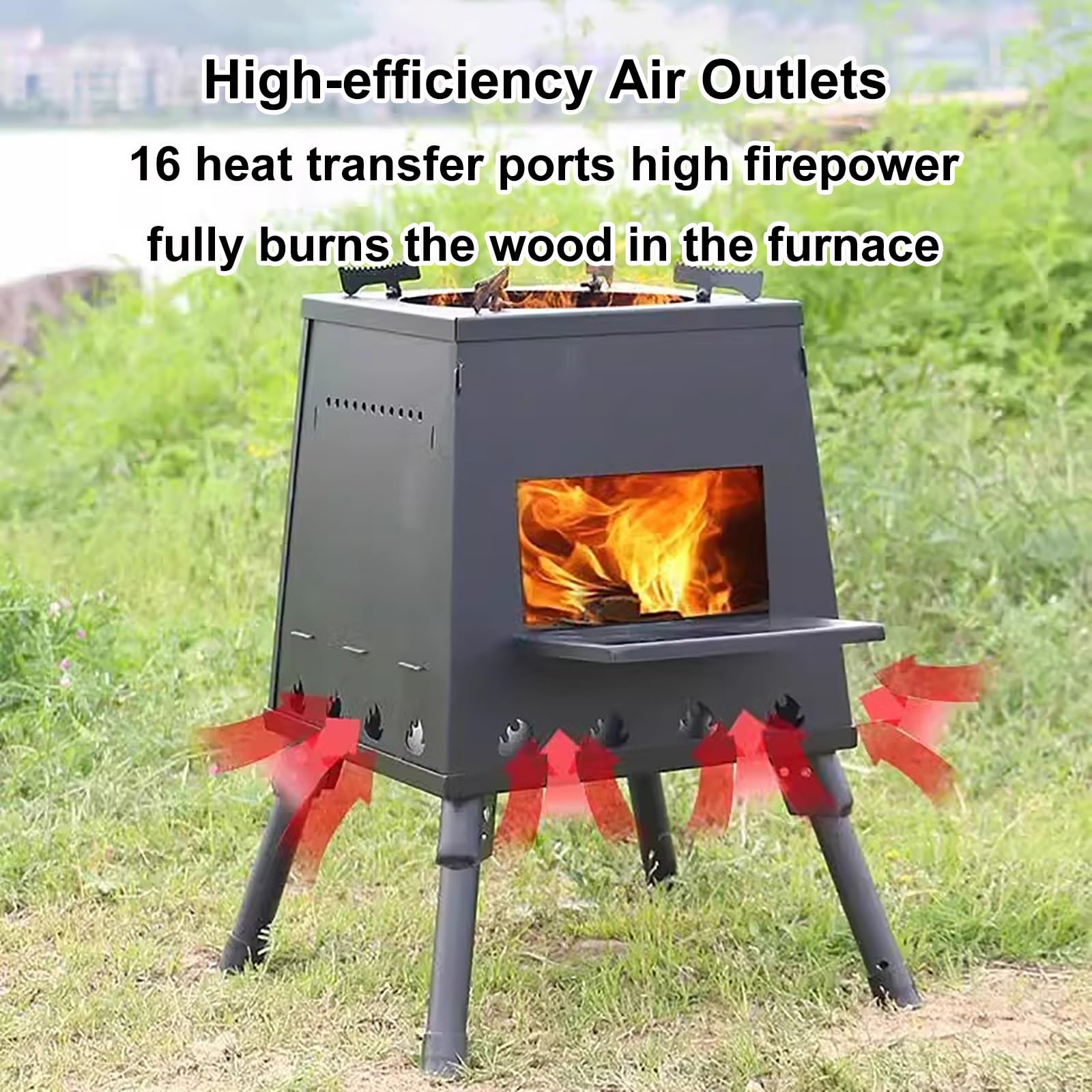 Réchaud à bois de camping portable, poêle à bois pliable pour la cuisine et le chauffage, réchaud d'extérieur léger avec sac de rangement pour pique-nique, randonnée, barbecue et voyage