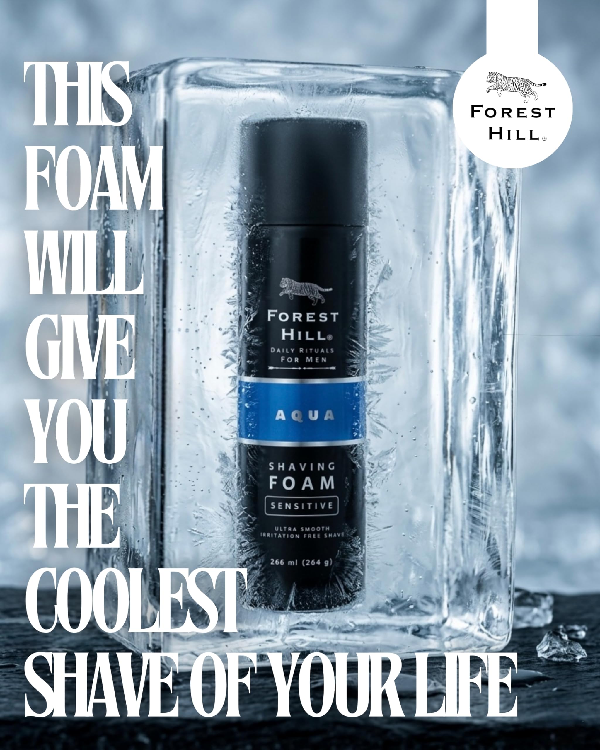 FOREST HILL Aqua Pre Shave Foam For Men, Goodness Of Olive & Argan Oil, Mulberry, Rosemary & Peppermint Extract, Prevent Cuts & Burns, Cooling Hydrating Formula, 266 Ml 1