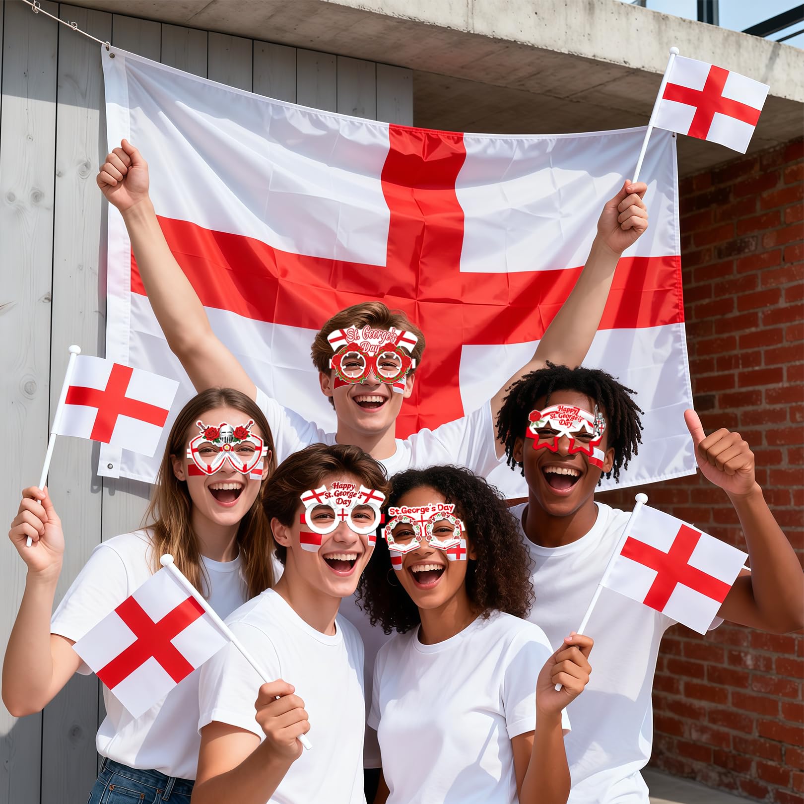 12PCS St Georges Day Glasses, England St George’s Day Party Accessories, Red White Paper Eyeglasses Eye Masks - Image 7