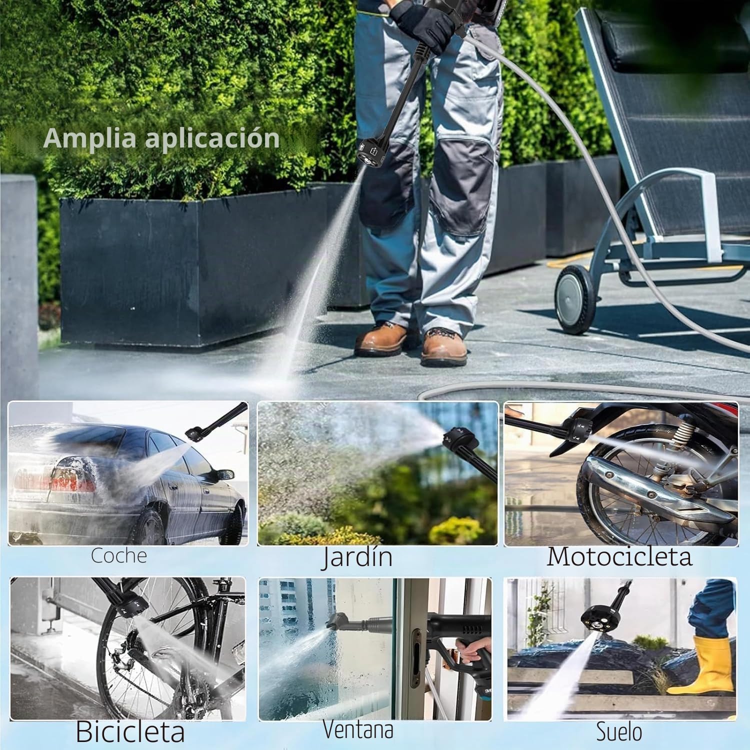 Hidrolimpiadora Bateria de 3 velocidades máx 18V 200 bar/2900 PSI | portatil pistola de agua a presión con Boquilla Ajustable 6 en 1press and clean de para Coche