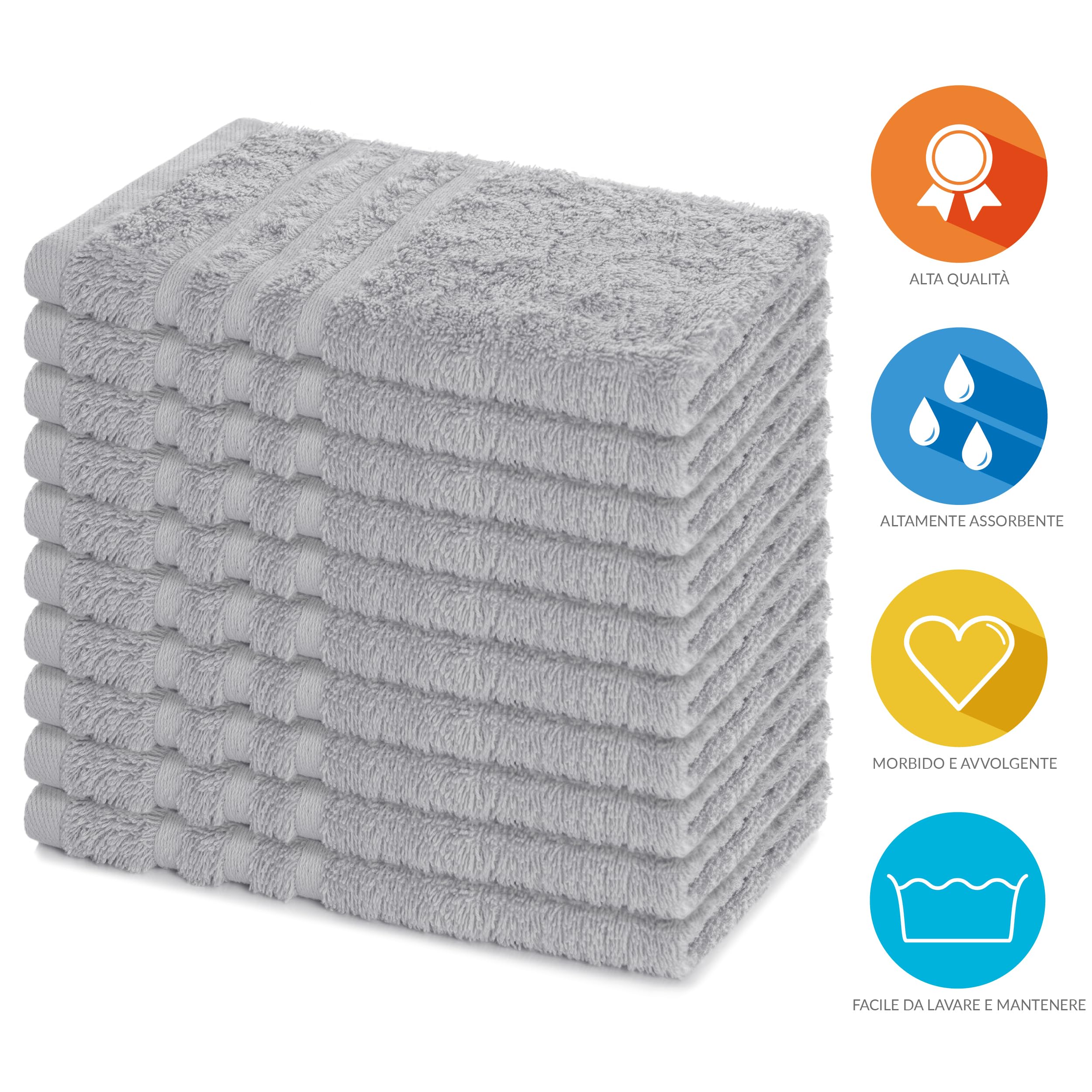 Lavea® 10 Asciugamani Ospite 30x50 cm in Spugna di Cotone 100% Morbidi e Assorbenti, per Casa Hotel Spa – Ideali anche come Asciugamani Bagno Viso e Bidet Argento
