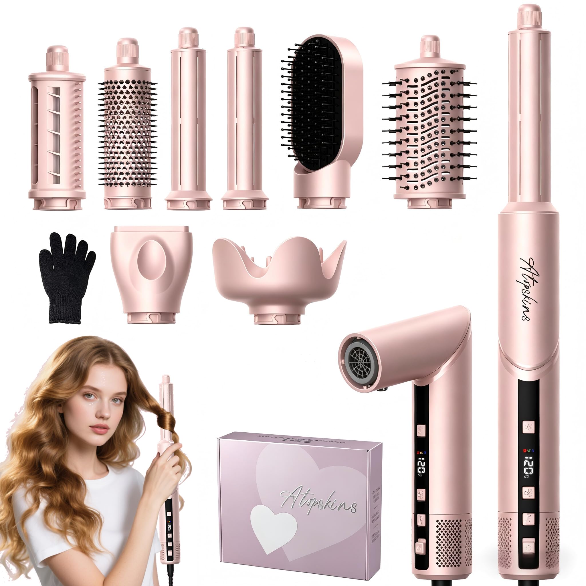 Atopskins Hairstyler 8 en 1 Airstyler con LCD 1400 W con difusor | Aiflow - Plancha de pelo (110000 rpm, iones de iones de litio, con difusor de aire, 32 mm)