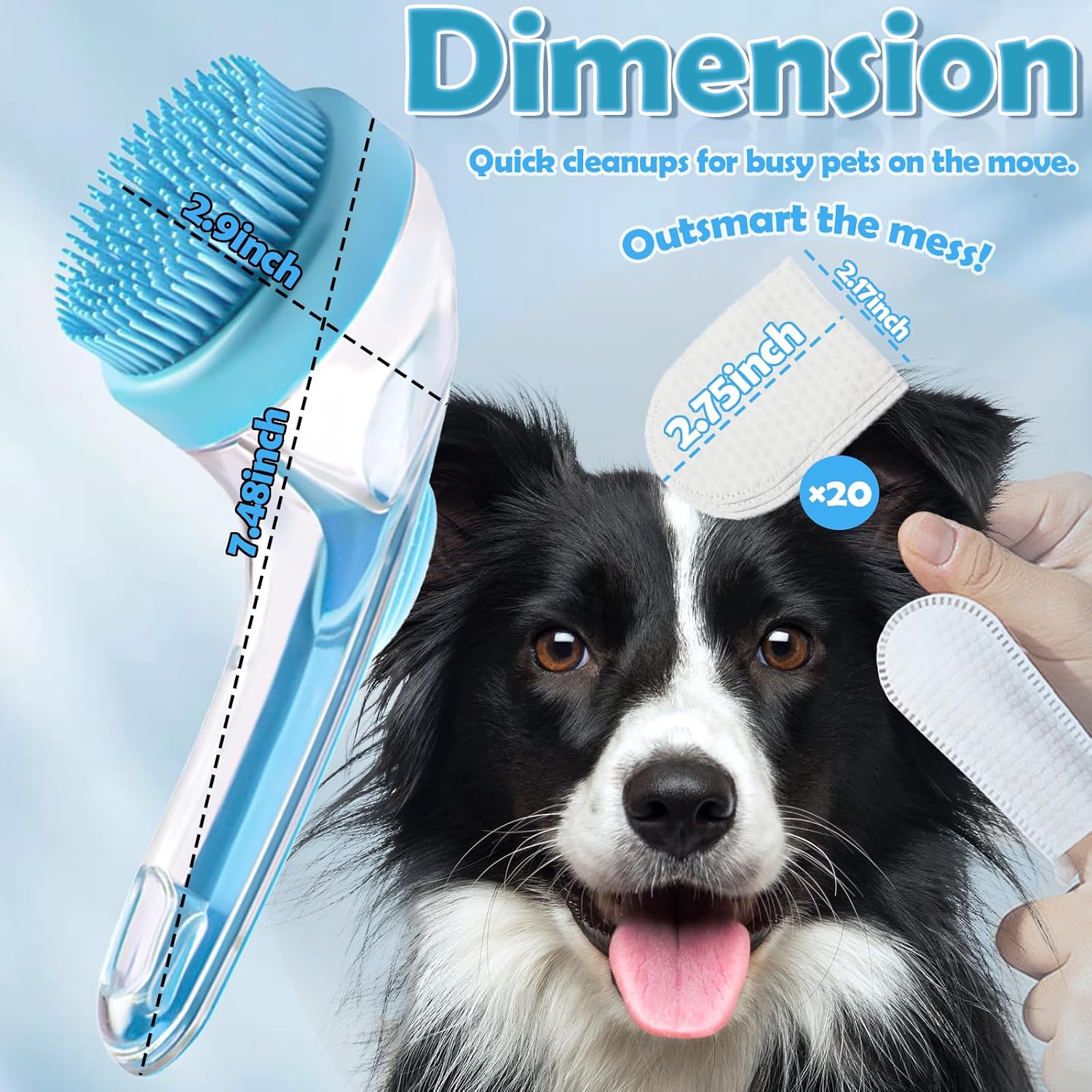 Dog Shampoo Brush, Dog Bath Brush with Dispenser | One-Hand Bathing, Mess-Free 4-in-1 Pet Grooming Kit with Silicone Scrubber, Wipes & Towel for Cats & Dogs