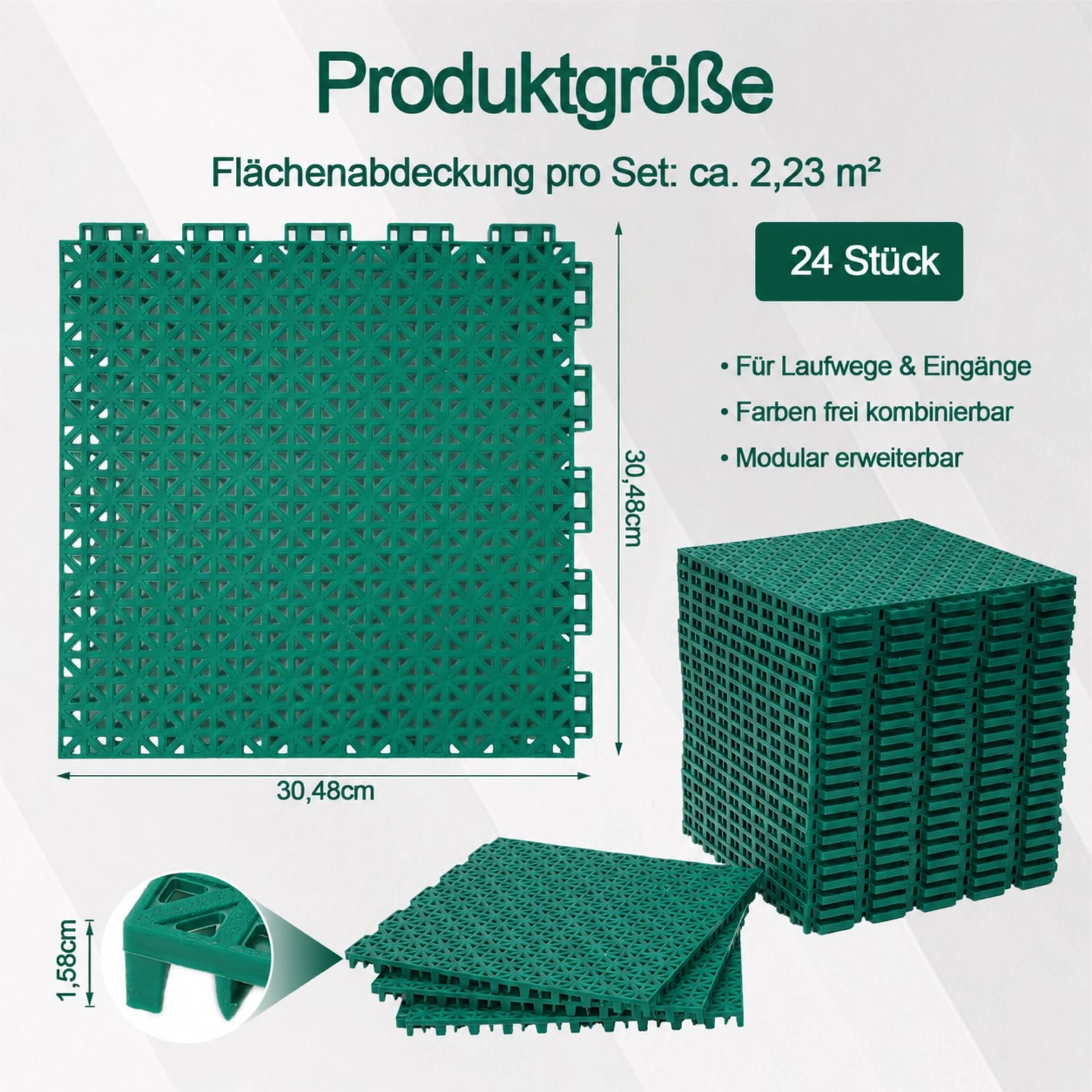 jxgzyy Rutschfeste Klick-Drainagematte für Garagenboden, 24 Stück, 30,5 cm