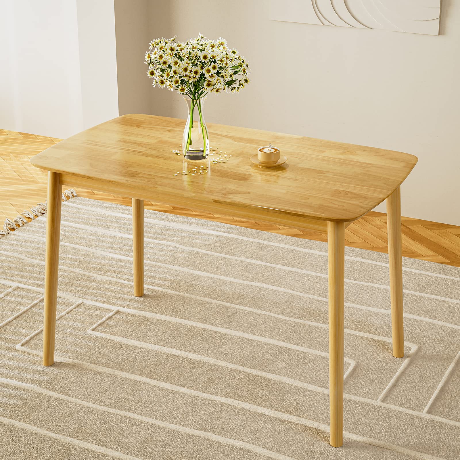 IKIFLY 47 Inch Rectangular Solid Wood Dining Table - Mid Century Modern Kitchen Table with Solid Wood Legs, Dining Room Table for Home Furniture - Oak Natural