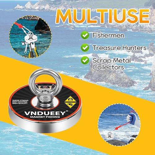 Vista 16 de Imán de neodimio de tierras raras con fuerza de tracción de 700 libras y cáncamo, diámetro de 2.95 pulgadas, magnetismo superior para rescate