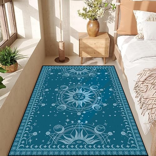 Miniatura 5 de Alfombra Grande de Sol y Luna Boho, Alfombras de Área Celestiales para Dormitorio, Residencia Estudiantil, Sala de Estar, Alfombra Bohemia Oculta de