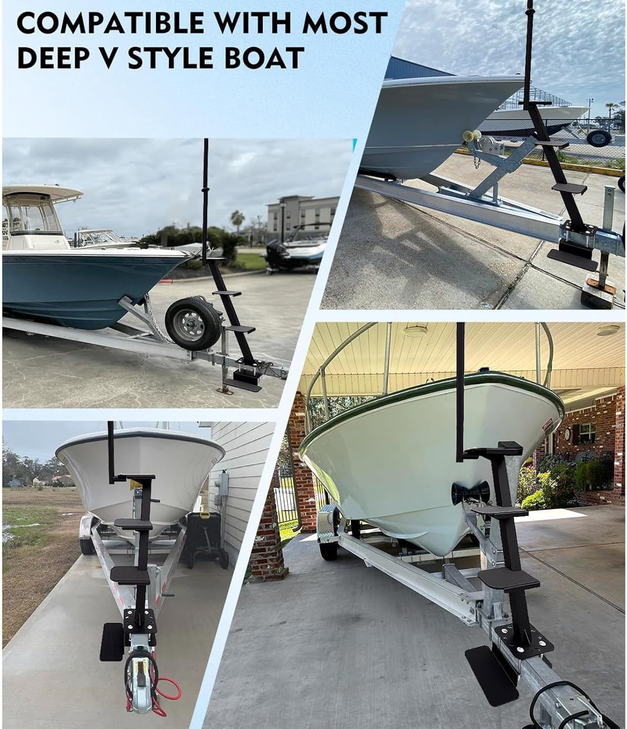 Anti Slip Boarding Steps,Boat Trailer Steps with Safety Handle,Carbon Steel Trailer Step Boat 3 Steps,Universal Trailer Tongue Step Heavy Duty Boat Trailer Ladder,for Bass Boats,Pontoon Boats