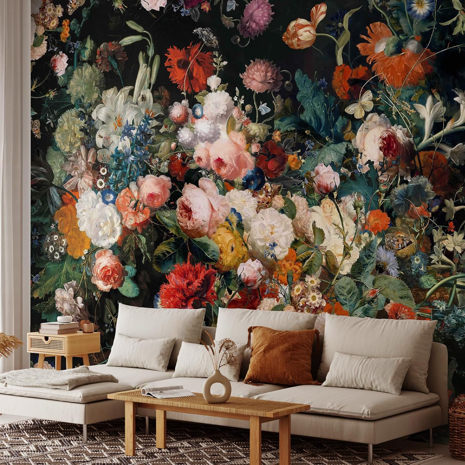 Zeeko Vintage Floral Wall Murals Peel and Stick 144"x100" Large Canvas Botanical Wallpaper Self Adhesive Renter Friendly Waterproof Removable for Bedroom Living Room Home Decor