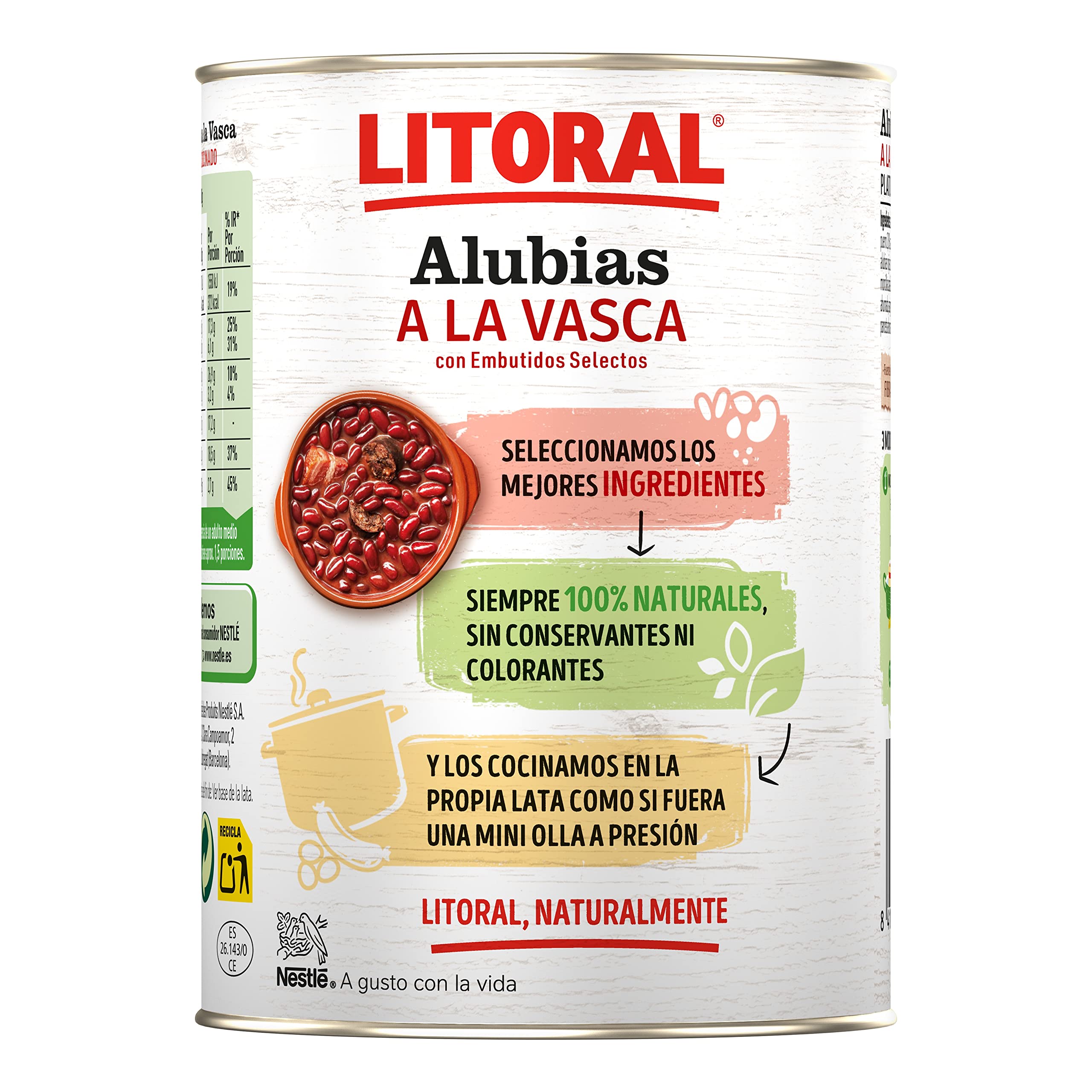 LITORAL Alubias a la Vasca - Plato Preparado Sin Gluten - Pack de 15x430g - Total: 6.45kg