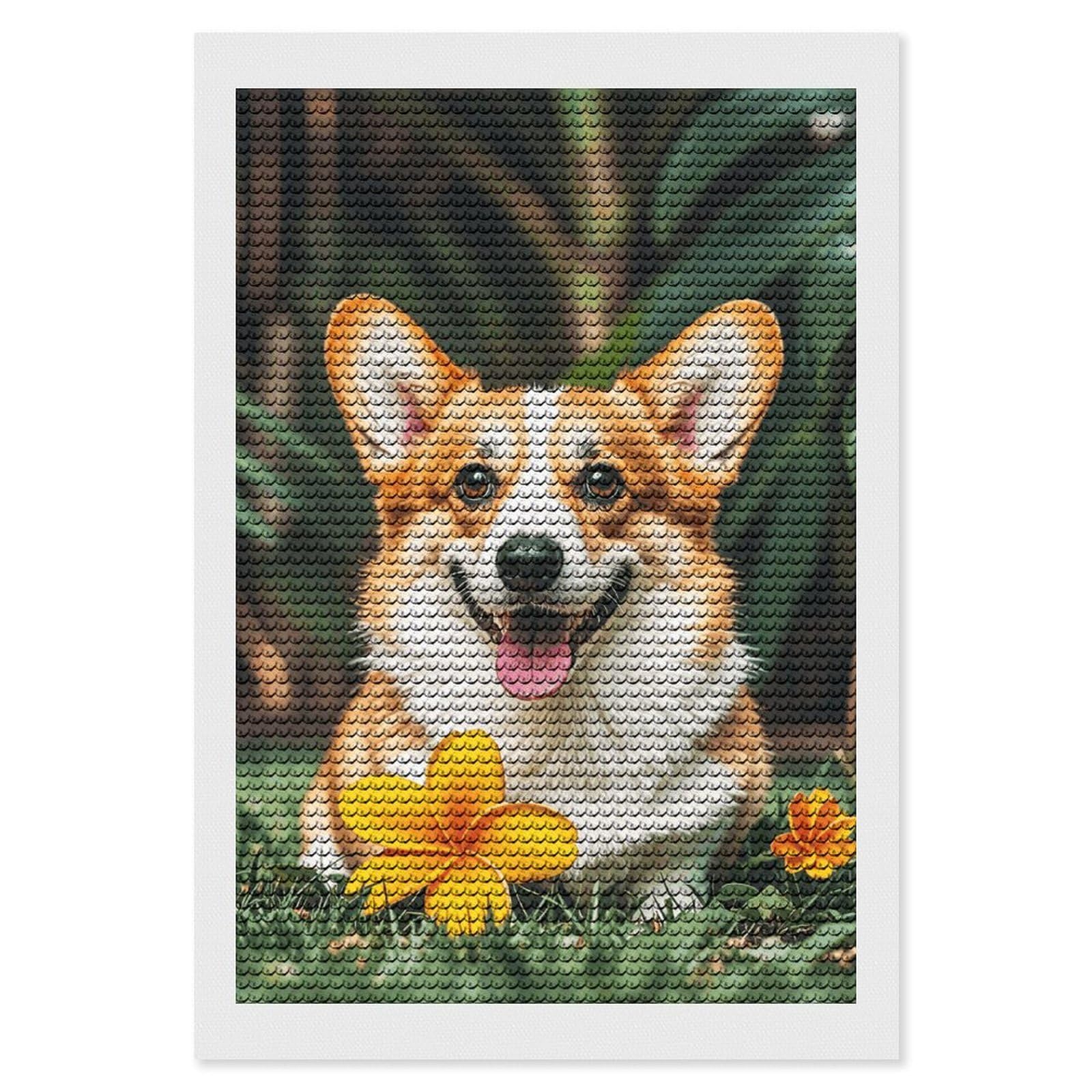 DWVTSLH Tropical Flower and Corgi Diamond Painting Kits for Adults, Personalized Diamond Photo Art Full Drill, DIY 5D Diamond Art Painting Kits for Beginners, Home Wall Decor 8"x12"