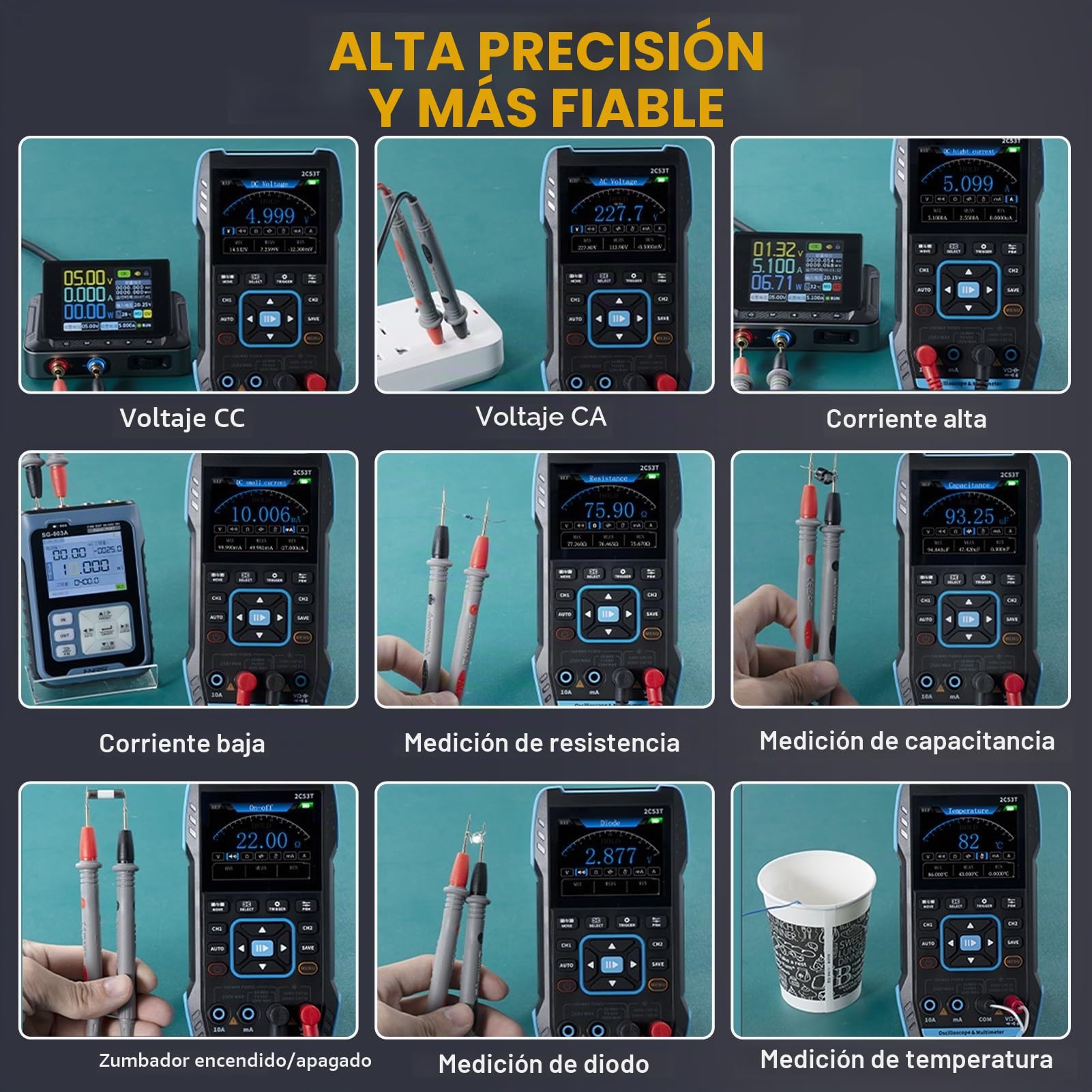 Jadeshay Osciloscopio Digital Osciloscopio Portátil 2C53T Generador de Señal Portátil de 2 Canales con Ancho de Banda de 2 × 50 MHz Frecuencia de Muestreo de 250 MS/s Exportación de Datos