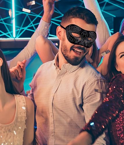 Miniatura 5 de SIQUK Máscaras de máscaras para parejas con palo, máscara veneciana de metal en un palo, máscara de disfraz de Halloween, máscara de Mardi Gras,