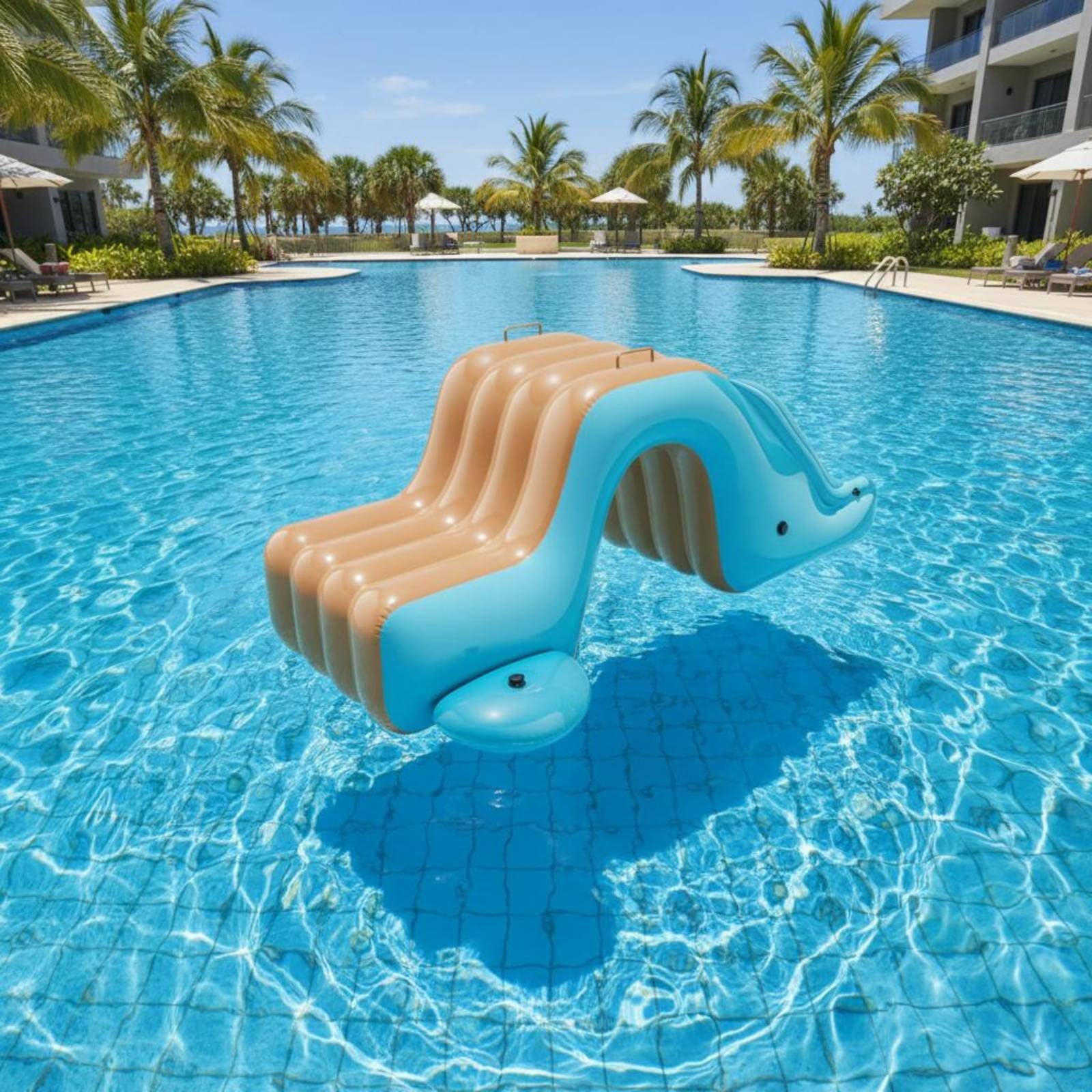 Piscine Gonflable avec Toboggan Usage Intérieur et Extérieur Centre de Jeu Aquatique Gonflable Pataugeoire Enfant avec Auvent pour Bébés, Jardin, Blue