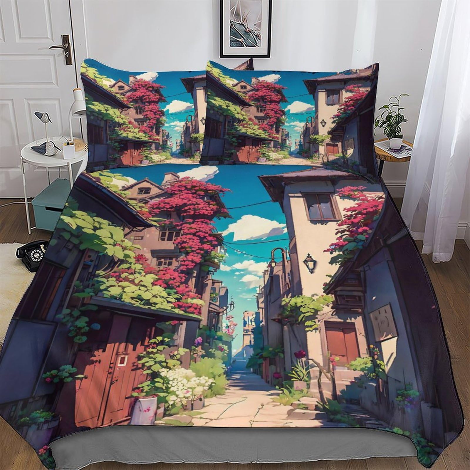 Dcccy Japanese Style-1 Japanese Style Duvet Cover Set With Pillowcase Soft Microfiber Bedding Set Comforter Cover For Adults Kids Quilt Covers 3Pcs King(220X240cm)
