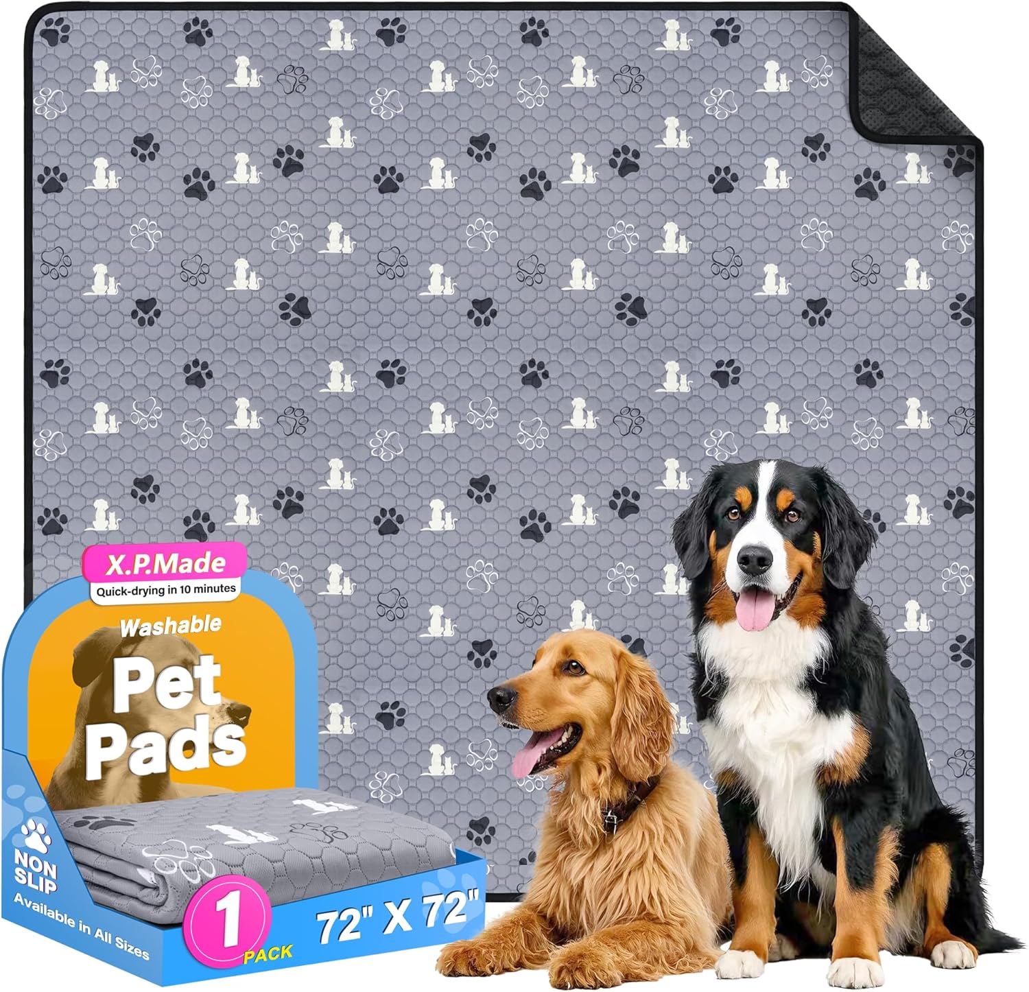 Washable Pee Pads for Dogs 72"x72", Extra Large Reusable Puppy Pads, Waterproof Pet Pee Pads for Dog Potty Training, Extra Large Dog Pee Pads for Crate, Playpen, and Whelping, Durable and Absorbent 72"x72"(Pack of 1)