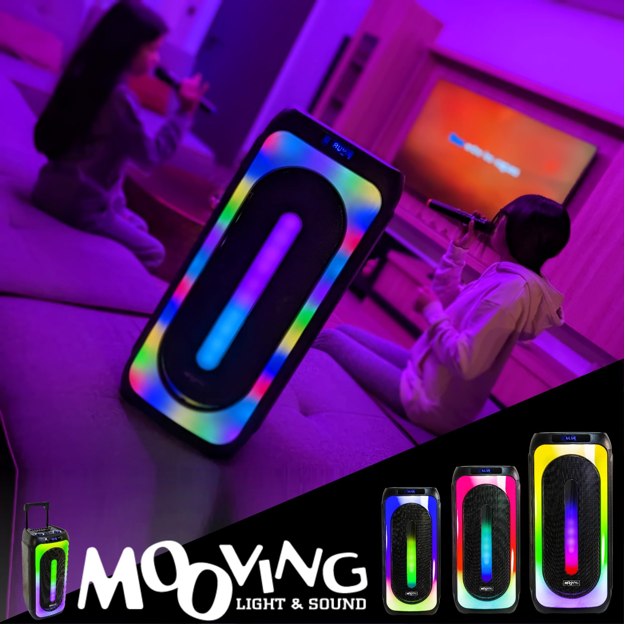MOOVING LIGHT & SOUND - Pack Karaoke Enceinte 1000W USB Bluetooth sur Batterie Mooving MAGIC-SOUND1000-4 micros sans Fil - Support Tablette SMM20 - Soirée
