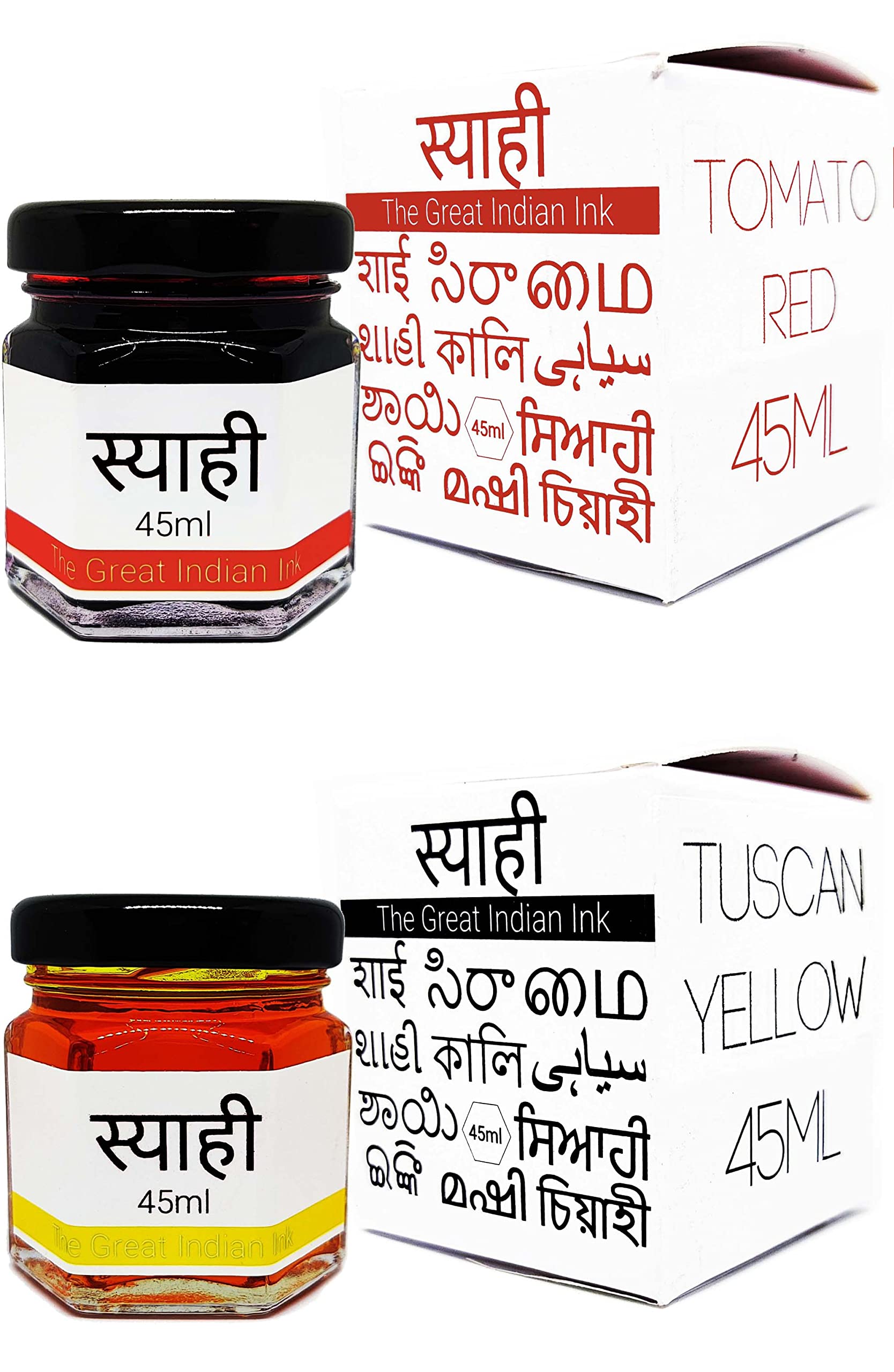 Syahi - The Great Indian Ink - Fountain Pen, Calligraphy, Drawing, Doodle, V5, V7, Trimax (Tomato-Red-Tuscan-Yellow)