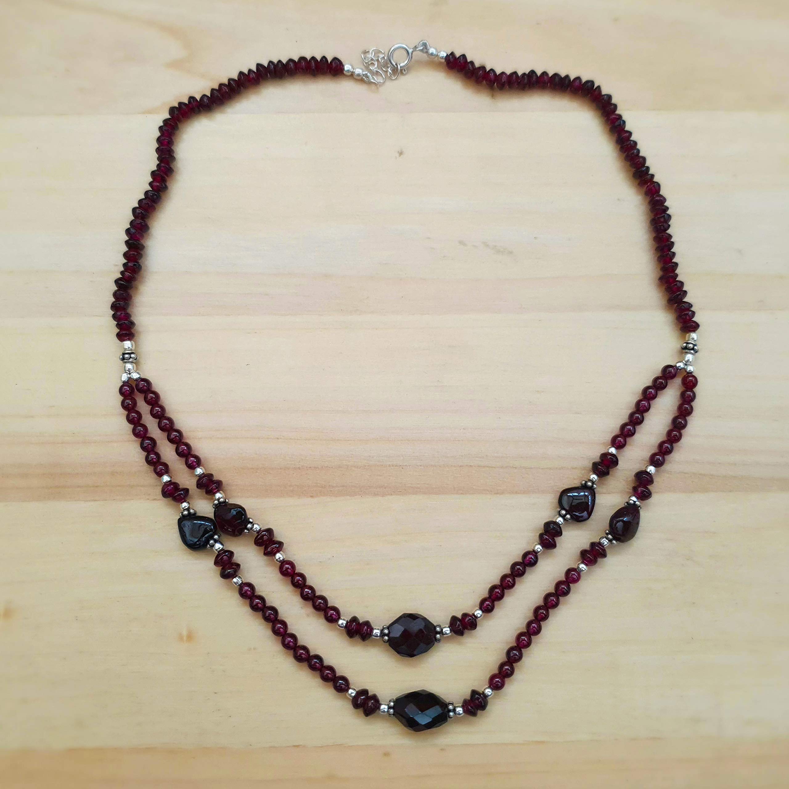 Dark Pink Garnet Necklace Beads Jewelry Sterling Silver January Birthstone Handmade Gift for her Crystal Healing