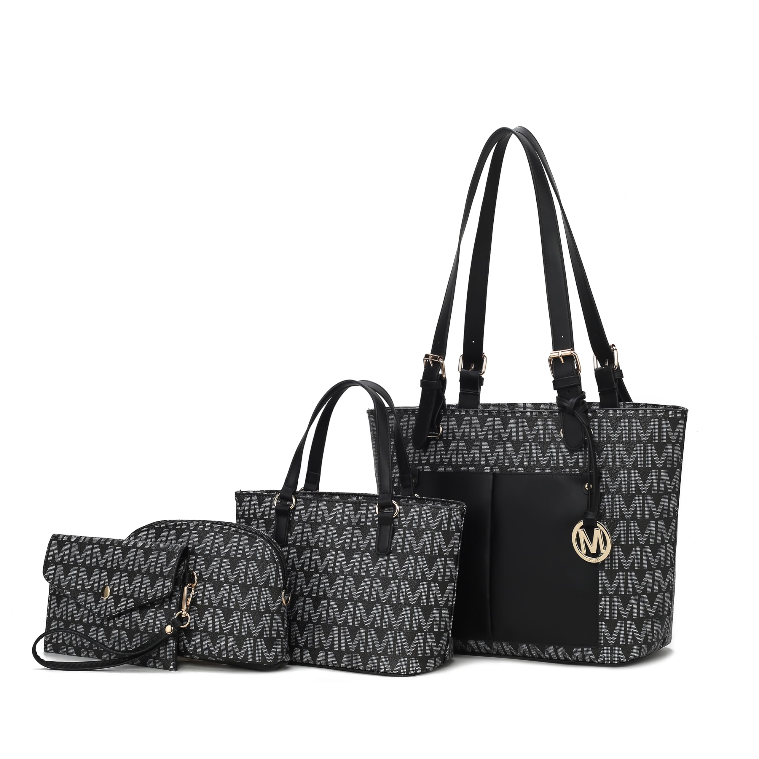 MKF CollectionTote Bag for Women, Shoulder Handbag & Wristlet Pouch Purse Top Handle Vegan Leather 4Pcs Set Pocketbook