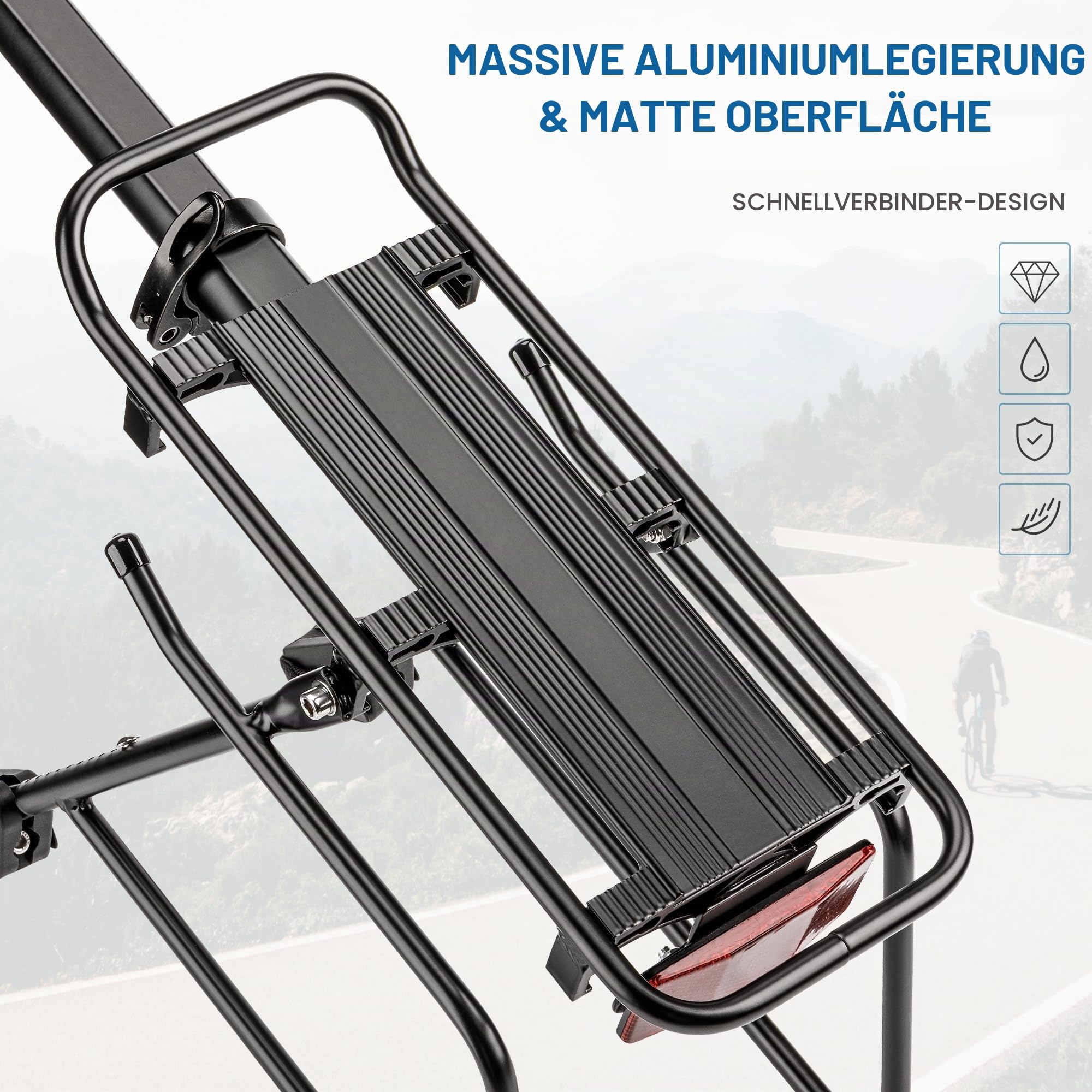 Gepäckträger Fahrrad Hinten,Einstellbare Universal Fahrradgepäckträger Aluminiumlegierung mit Reflektor,für 24-29 Zoll MTB,Mountainbike,Rennrad