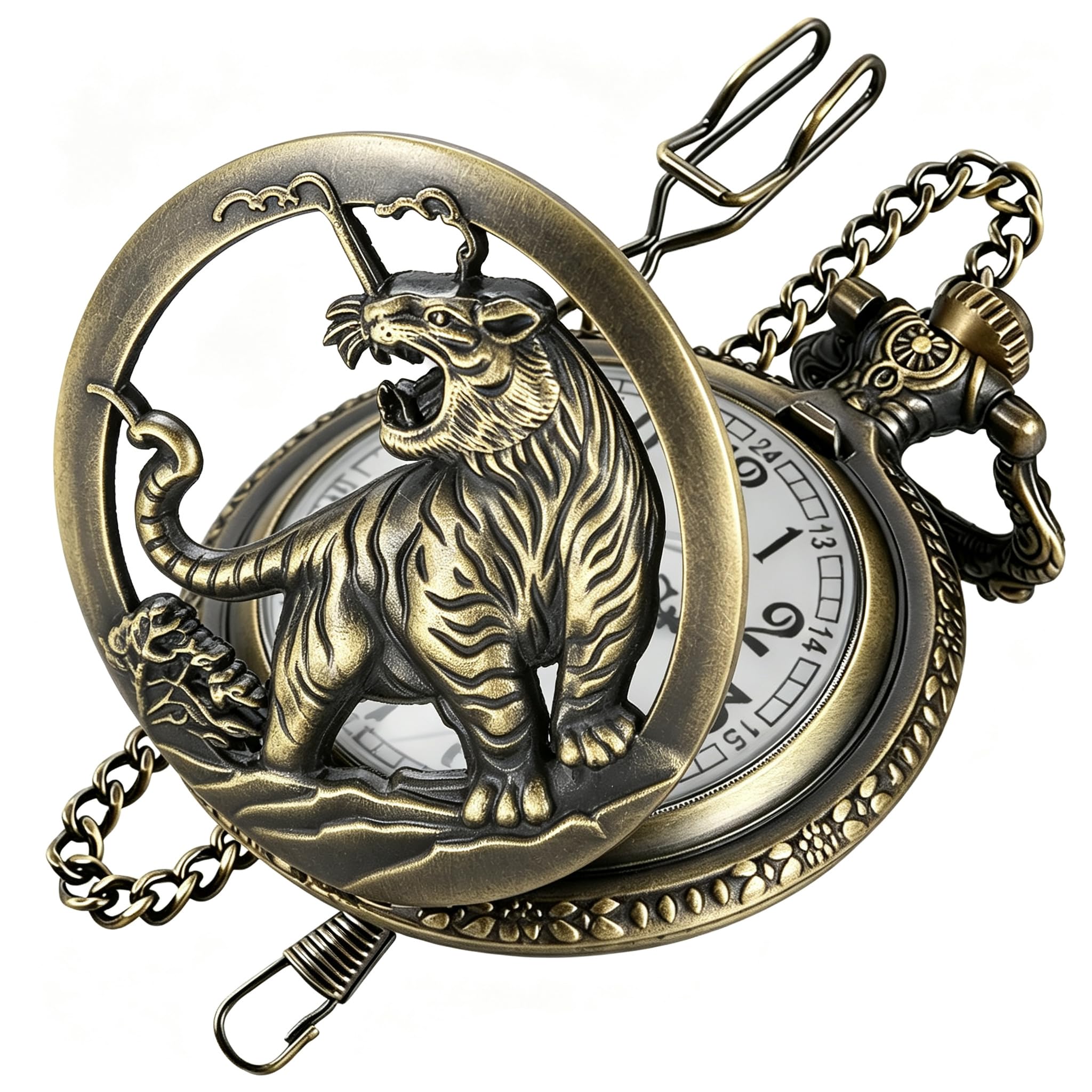 Tiong Pocket Watch Pattern Vintage Quartz Pocket Watches with Chain Christmas Graduation Birthday Gifts Fathers Day