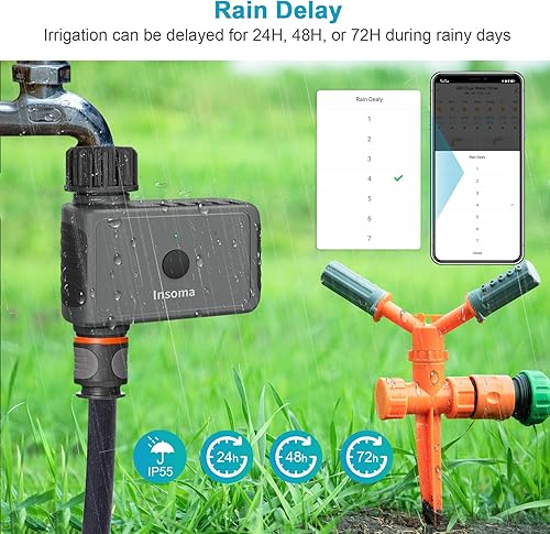 Miniatura 5 de Temporizador de rociador WiFi, temporizador de agua WiFi para jardín, temporizador de manguera de riego con concentrador, aplicación y control de