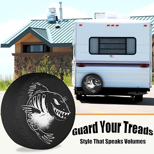 Miniatura 2 de Cubierta de neumático de repuesto para remolque de viaje, diseño de peces oscuros, divertida, impermeable, resistente al sol, CRV, cubierta de