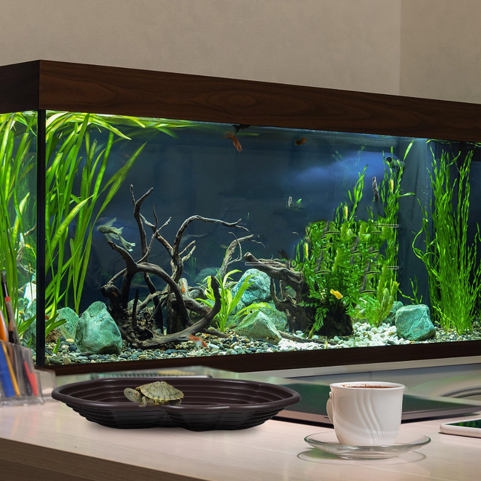 Piscina para Tortugas y Reptiles Plato de Comida y Plataforma para Escalar, Adecuada para Hábitats y Decoración de Acuarios