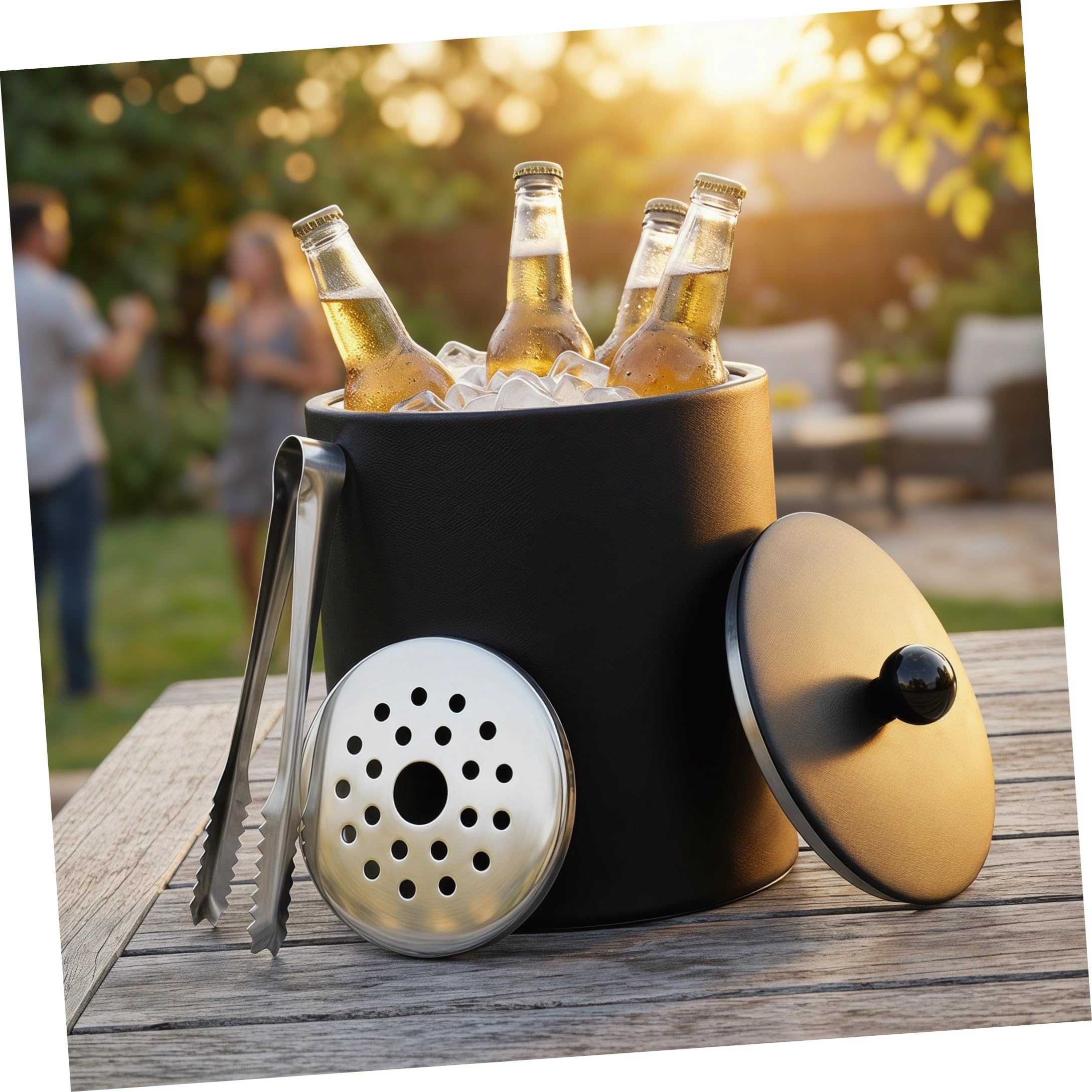 Cabilock 1 Cubo De Hielo De Acero Inoxidable Cubo para Botellas De Bebidas Cubos De Hielo para Whisky Vino Vasos para Exteriores Botellas De Cerveza Bandeja Redonda Galvanizada Cubo