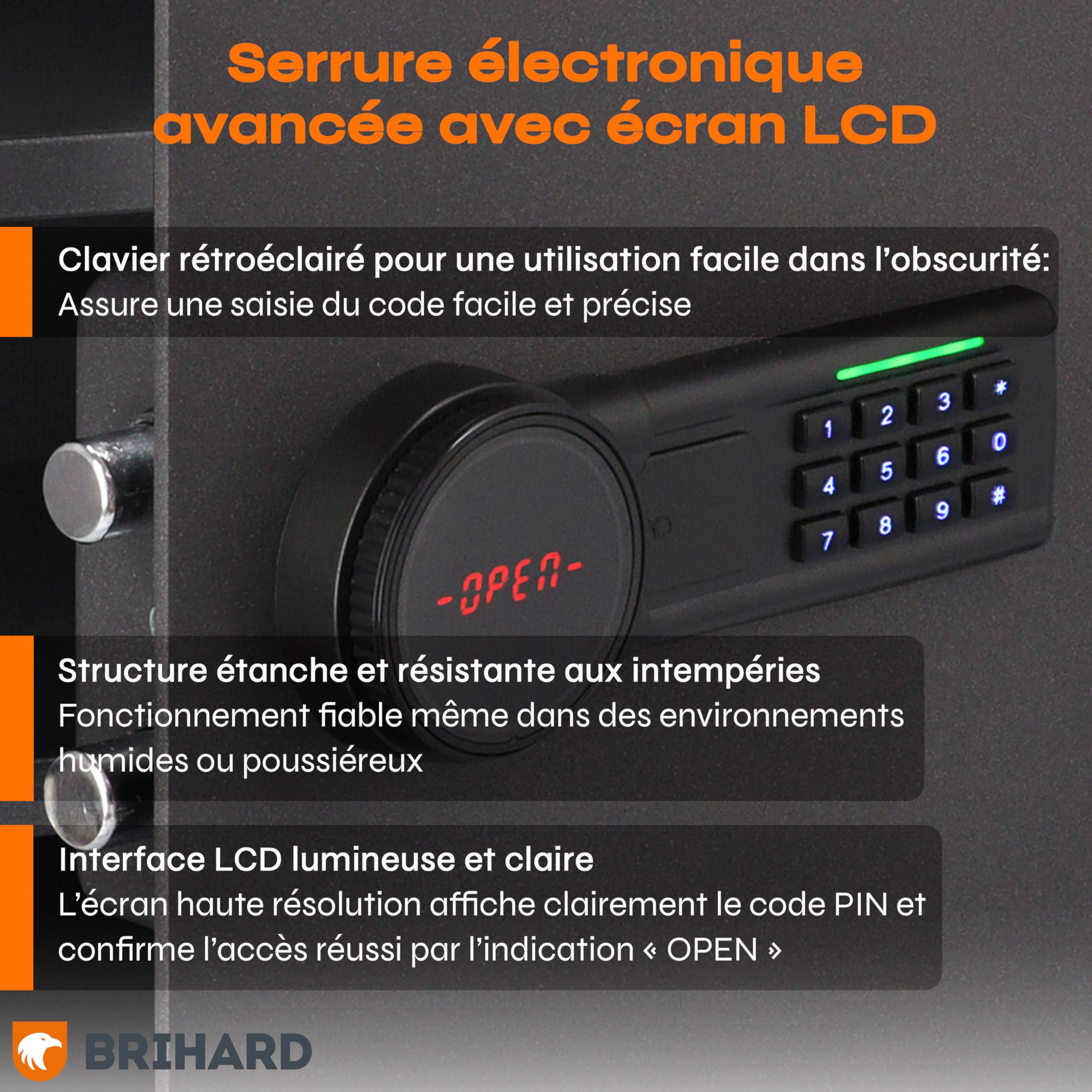 Coffre-fort de dépôt 25 x 35 x 25 cm avec fente, boîte électronique verrouillable pour argent liquide avec sac ignifuge, coffre-fort de 20 L avec serrure à clavier numérique et écran LCD