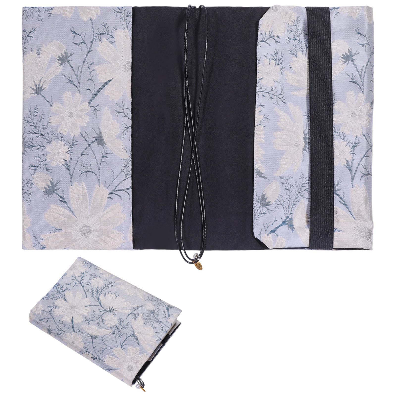 GLOBLELAND Light Bule Flowers Book Cloth Covers with Ribbon for Paperback Daisy Washable Soft Fabric A5 Cover for 8.6x5.5inch Books Adjustable Protector for Notebook Bible Novels Hardcover