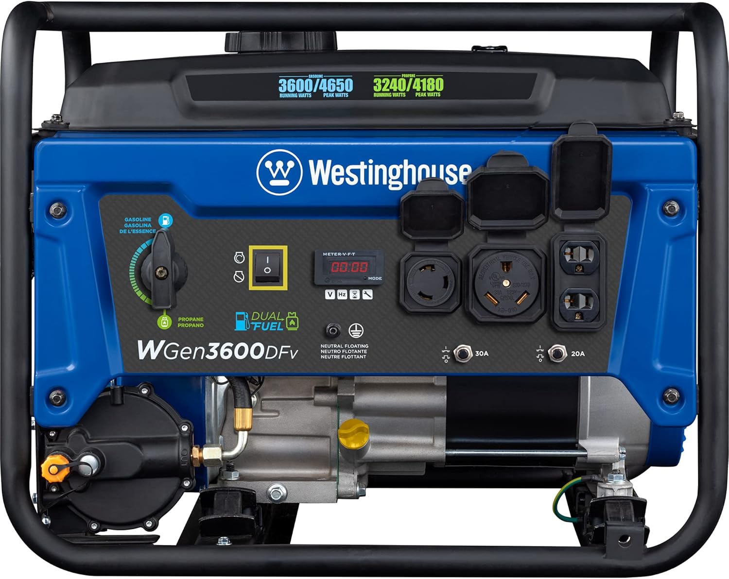 Westinghouse Outdoor Power Equipment WGen3600DFv Dual Fuel (Gas or Propane) Portable Generator 3600 Rated 4650 Peak Watts, RV Ready, CARB Compliant : Everything Else